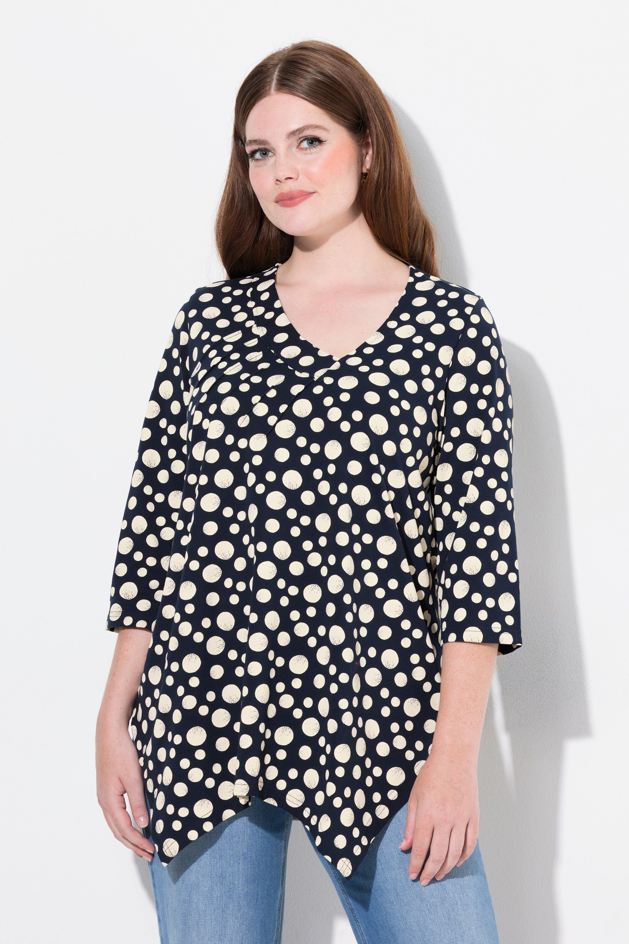 Ulla Popken Longshirt Shirt Zipfelsaum V-Ausschnitt günstig online kaufen