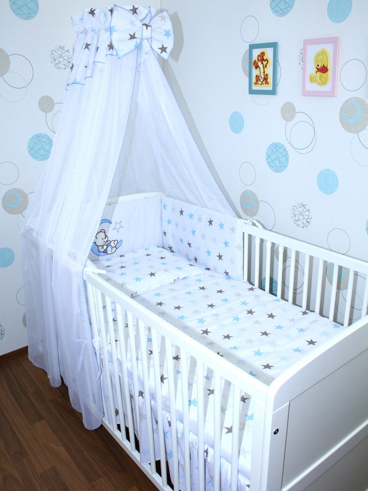 Primawela Babybettwäsche Baby Bettset -5-6 teiliges Set mit Chiffon Himmel Nestchen, 6 teilig