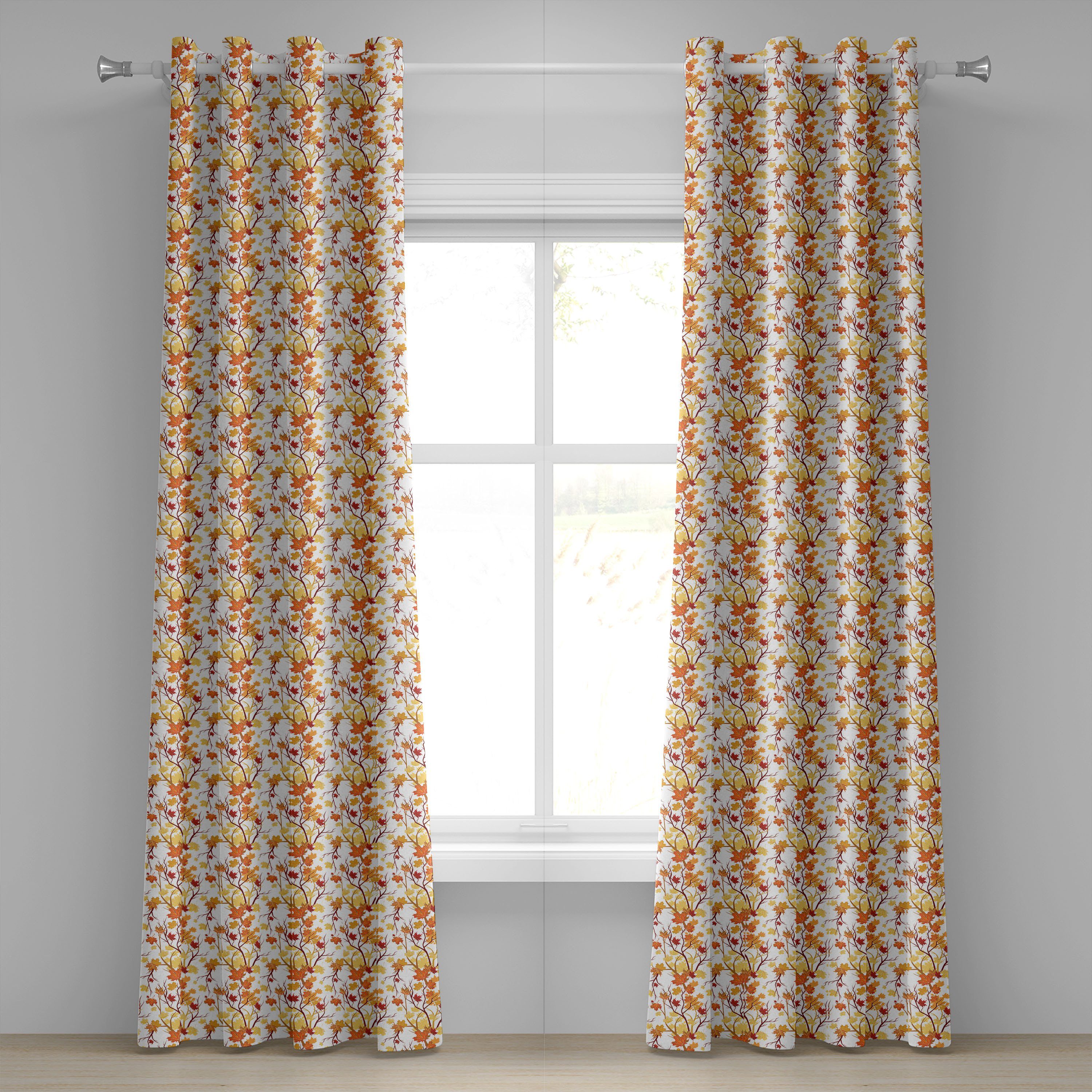 Gardine Dekorative 2-Panel-Fenstervorhänge für Schlafzimmer Wohnzimmer, Abakuhaus, Fallen Herbst-Jahreszeit-Elemente Natur