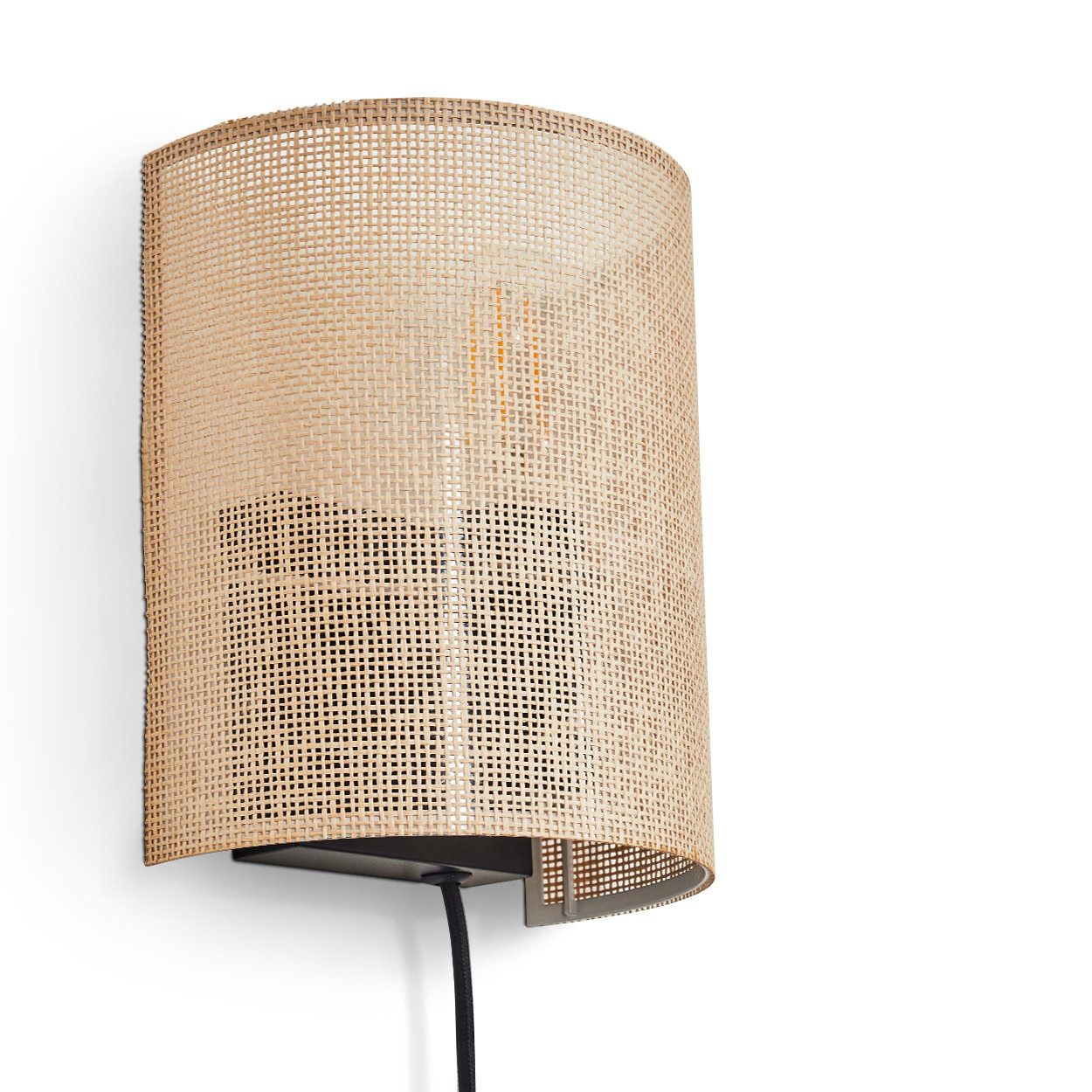 hofstein Wandleuchte Wandlampe aus Metall/Papiergeflecht in Schwarz/Natur, günstig online kaufen