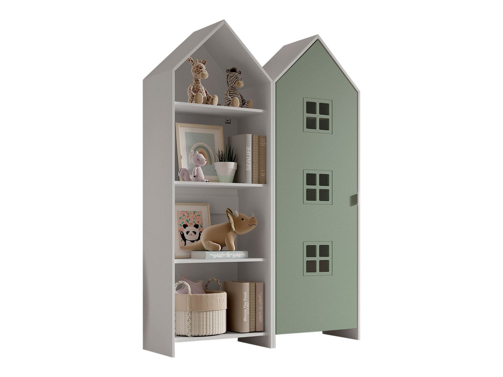 58 aufm Kessel Mehrzweckschrank-Set Regalschrank Set Kania 115x37x171 Regal Kombination MDF Weiß /Grün, (inkl. Versand, Lieferung bis Verwendungsstelle), 1 Regalschrank und 1 Schrank mit 1 Tür, 3 Einlegeböden, Kleiderstange