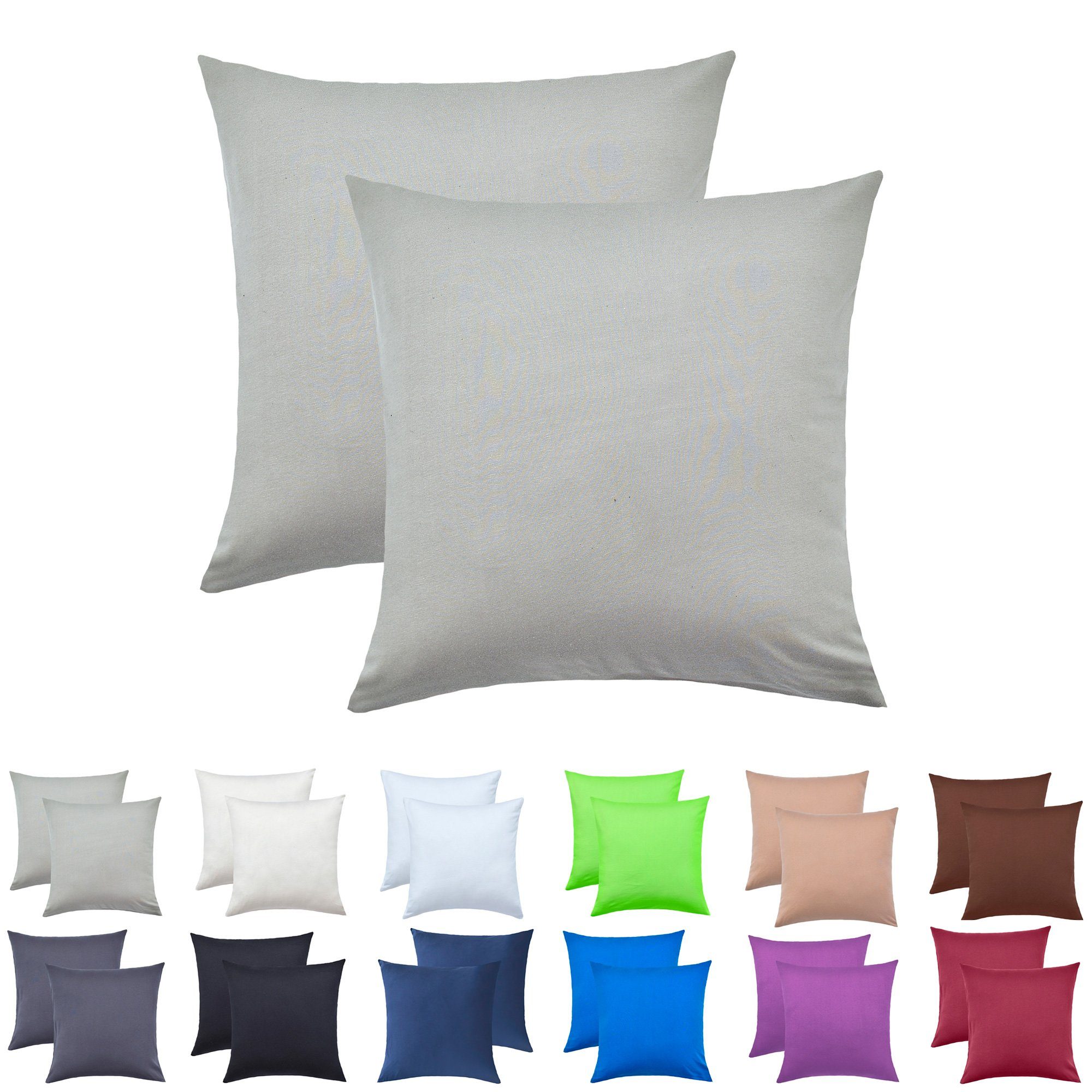 NatureMark Kissenbezüge 2er Pack Jersey Kissenbezug Kissenhülle, (2 Stück), Kissenhülle in vielen Größen und Farben (50 x 50 cm, Silber grau)