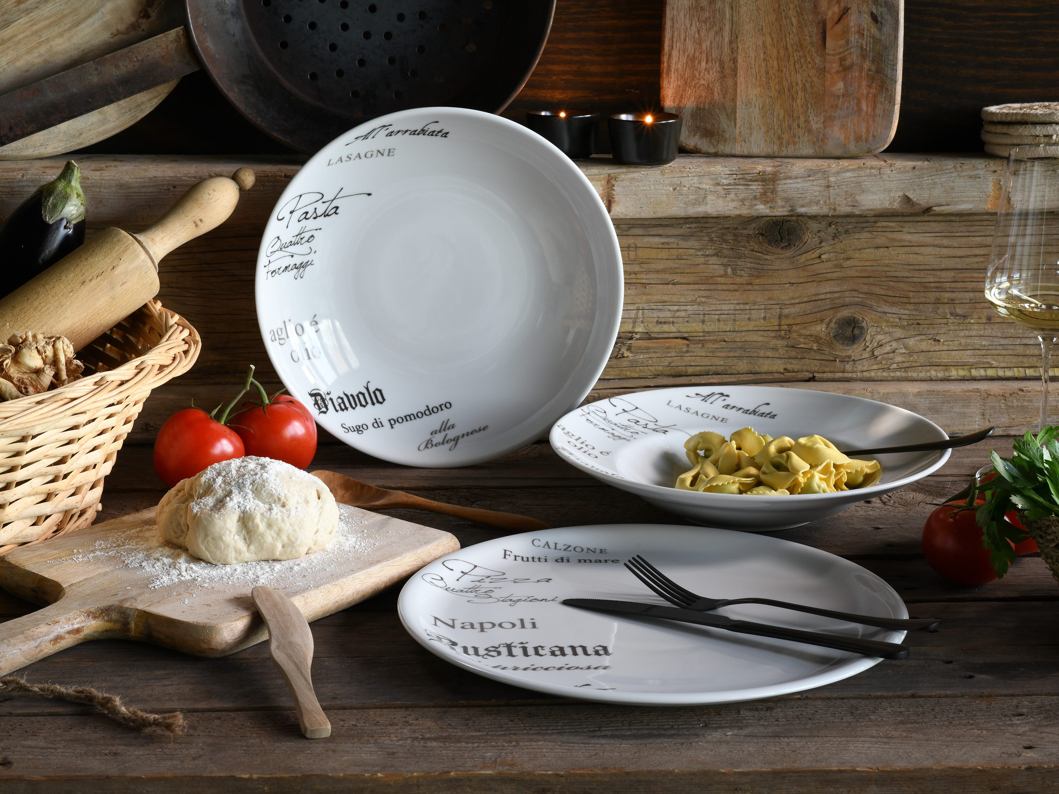 CreaTable Pizzateller Europa Gustoso, Pizzateller 33 cm 4-tlg, (4 St), Teller Set, Vielseitig einsetzbar, Dezente Dekoranlage