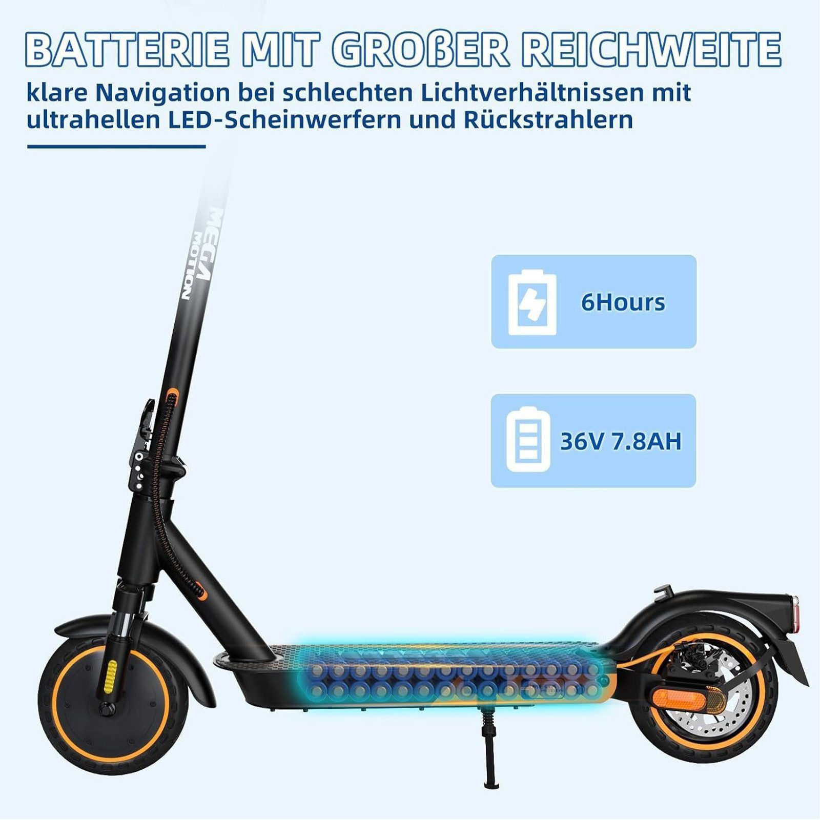 Mega Motion E-Scooter 8.5 Zoll Elektroroller 400W Motor, Max.35km mit Straßenzulassung ABE, 20 km/h, (Mit Schutzblechen und Aufbewahrungstasche), 2 Stoßdämpfer  – Bild 3 von 5