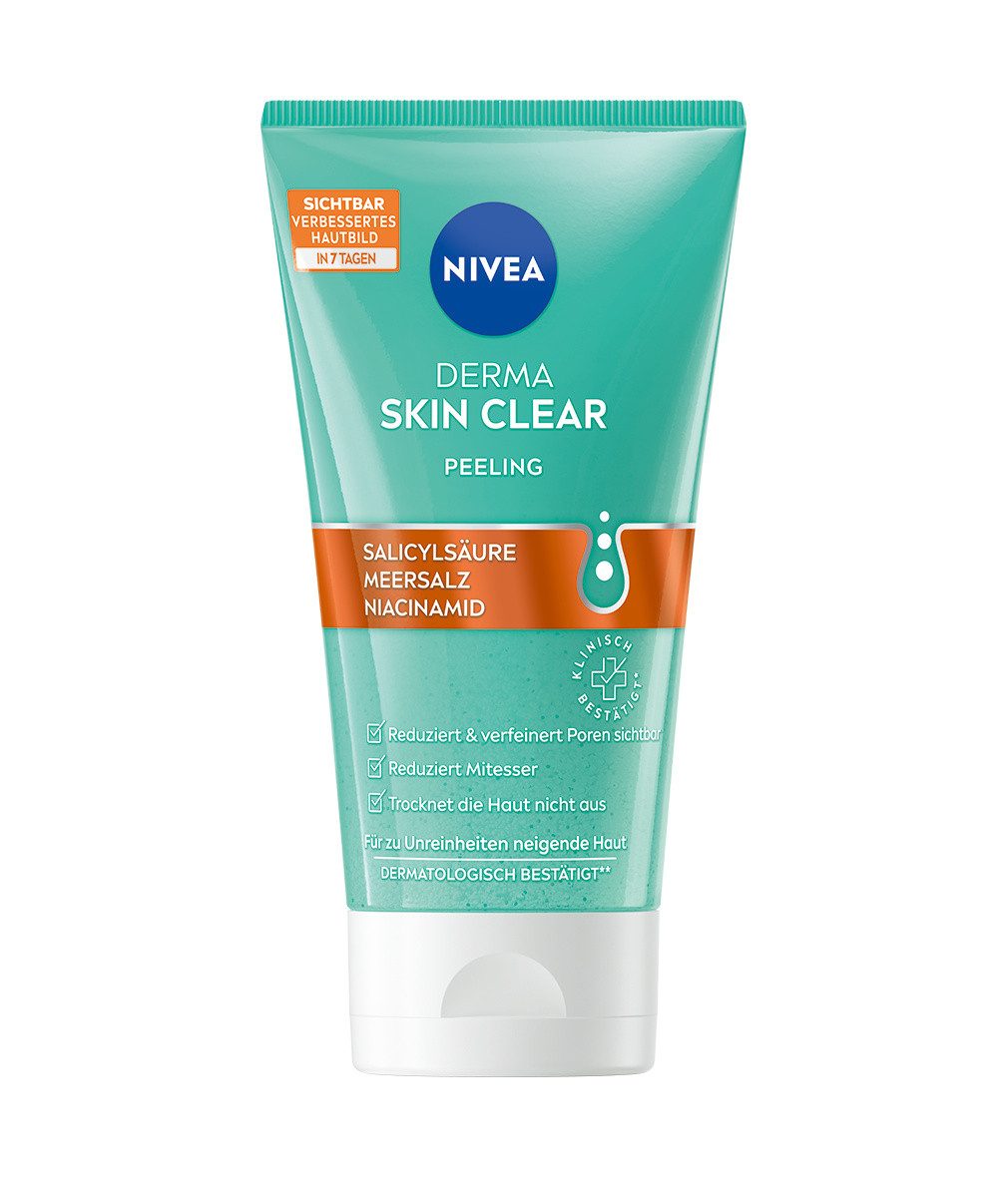Nivea Gesichtspeeling Derma Skin Clear Peeling, 6 x 150ml, 6-tlg., beseitigt Pickel, Mitesser & fettige/ölige Haut