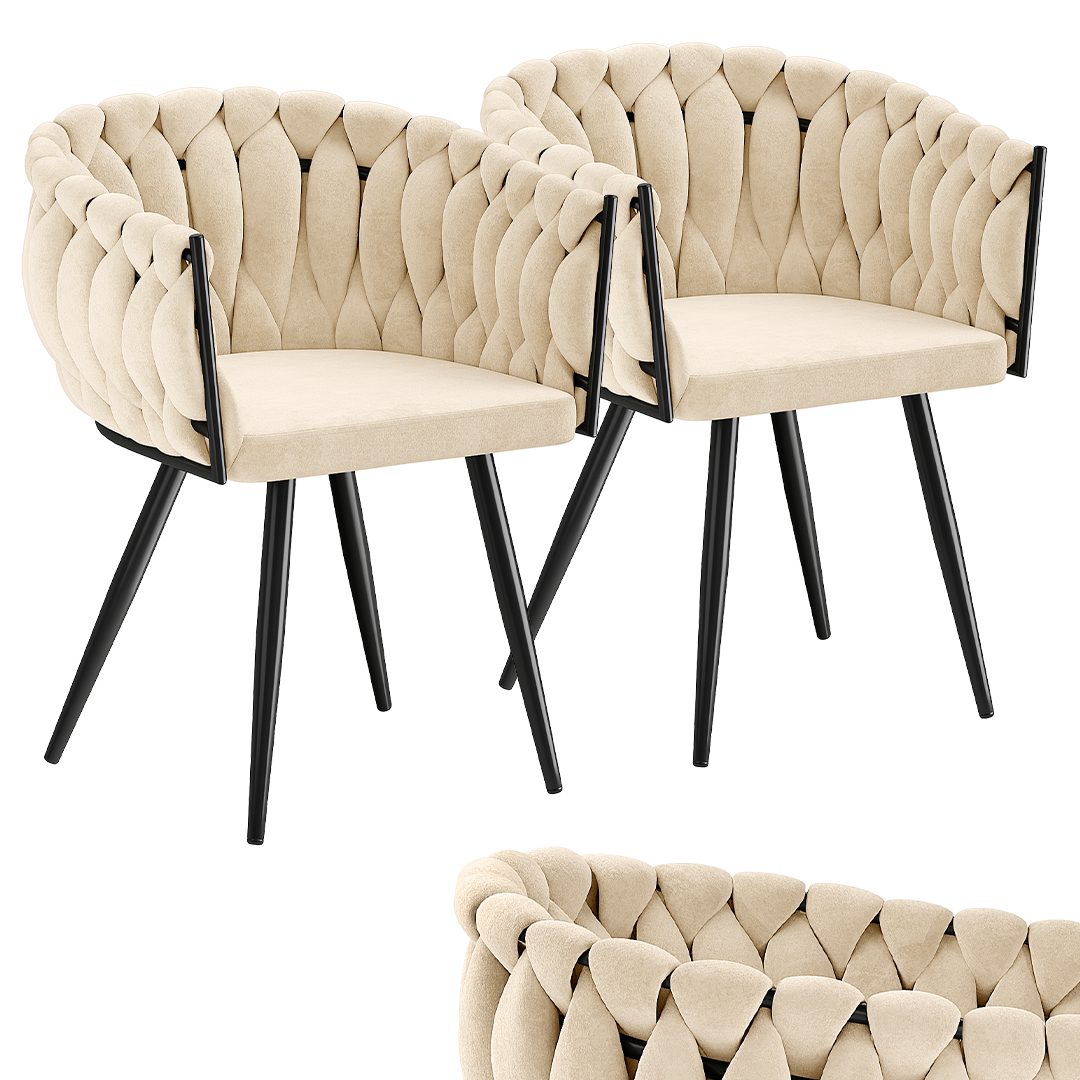 skølm Esszimmerstuhl & Drehstuhl Sudri mit Samtbezug gepolstert (2er Set, creme beige, Metallgestell, 2 St), Armlehnenstühle in Flecht-Look, verfügbar als 4er/6er Set