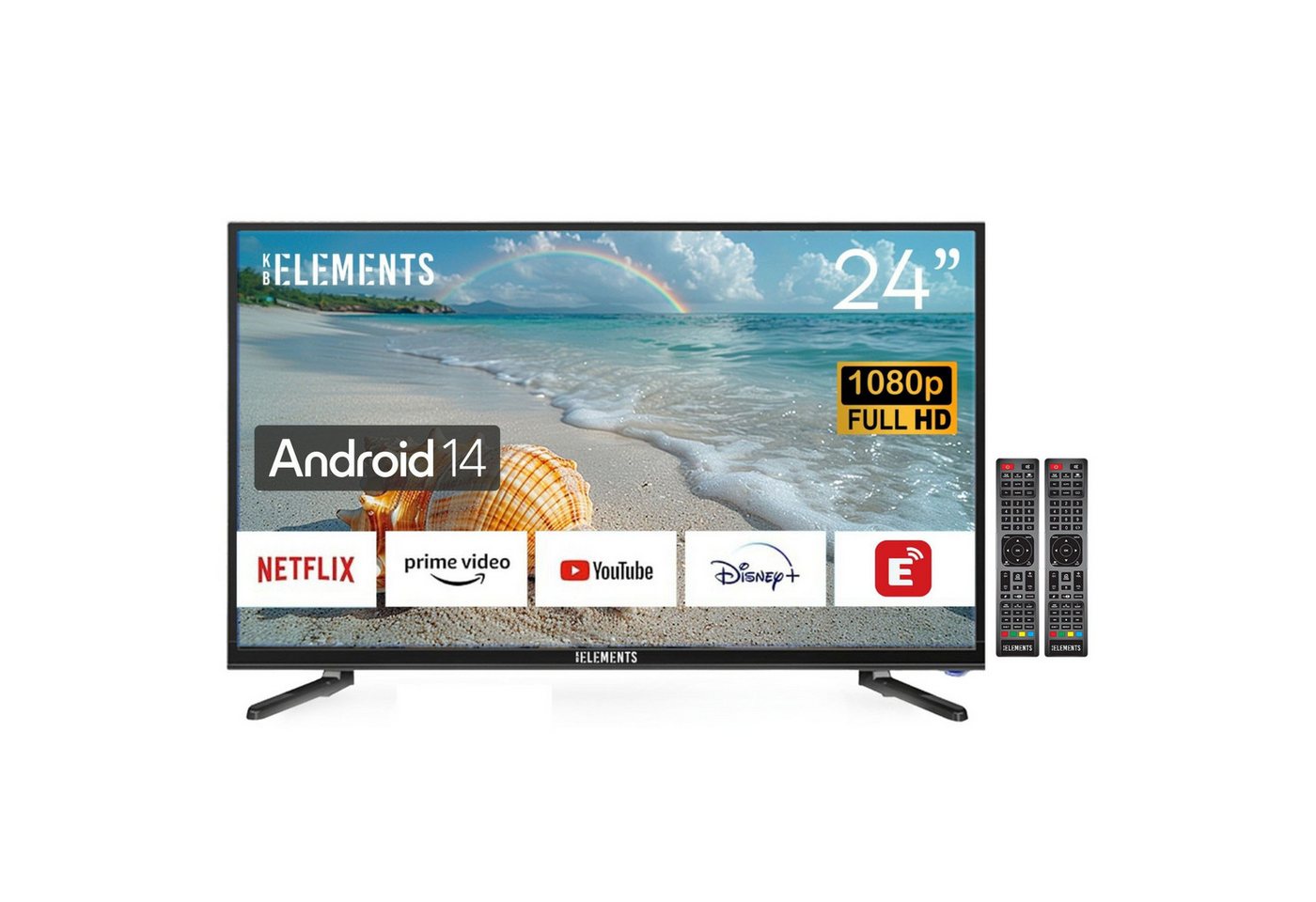 KB Elements ELT24DE14S LED-Fernseher (60 cm/24 Zoll, Full HD, Smart-TV, Android 14, 2 x Fernbedienungen, Wandhalterung) schwarz ! RABATT: 14.45% KB Elements ELT24DE14S LED-Fernseher (60 cm/24 Zoll, Full HD, Smart-TV, Android 14, 2 x Fernbedienungen, Wandhalterung) schwarz ! RABATT: 14.45%