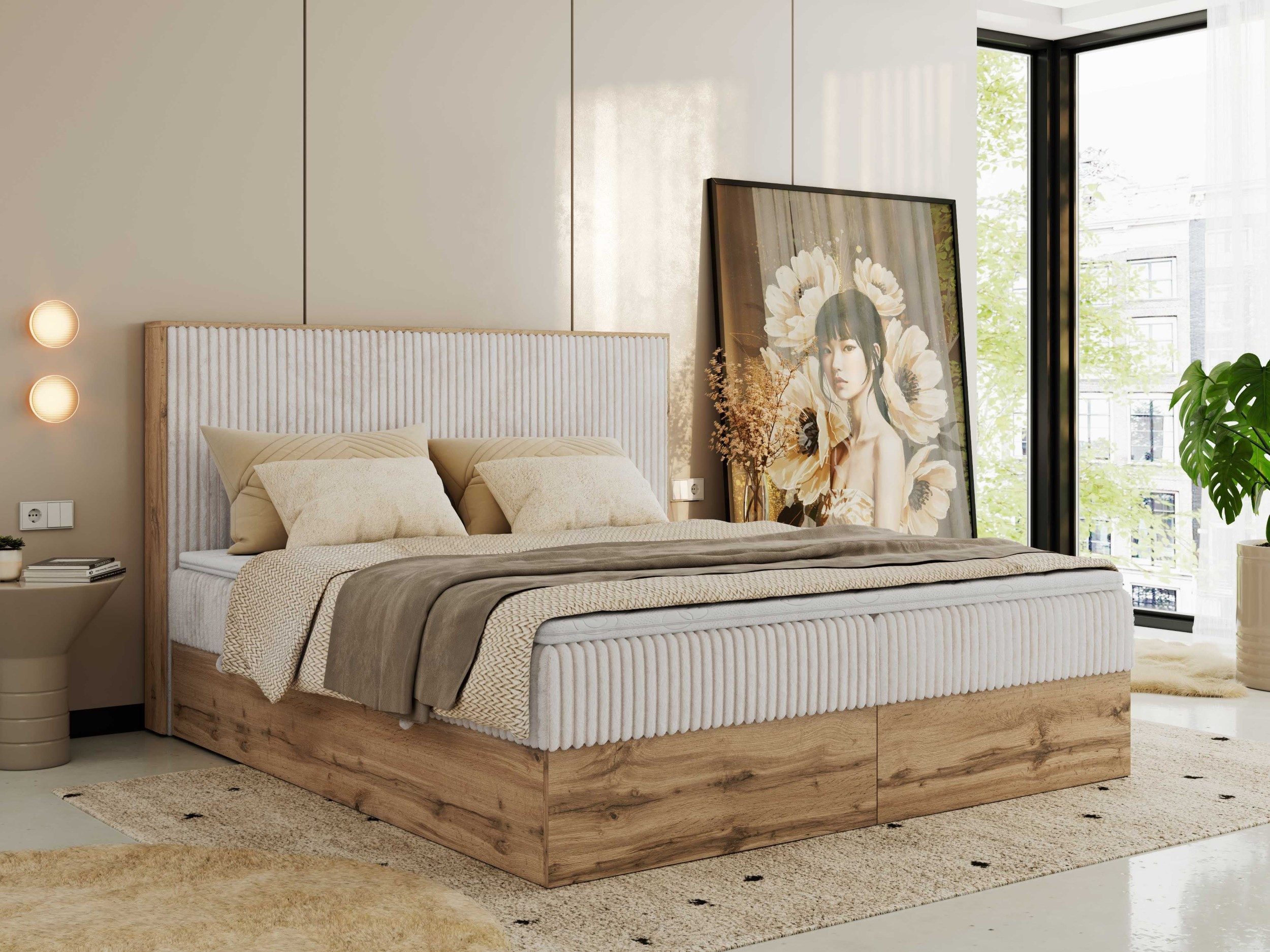 MKS MÖBEL Boxbett WOOD CLASSIC (Boxspringbett, Packung, Set, Topper T25/Visco, hohe Kopfteil, Multipocket-Matratze), Doppelbett, Stauraum, Möbelplattenelementen