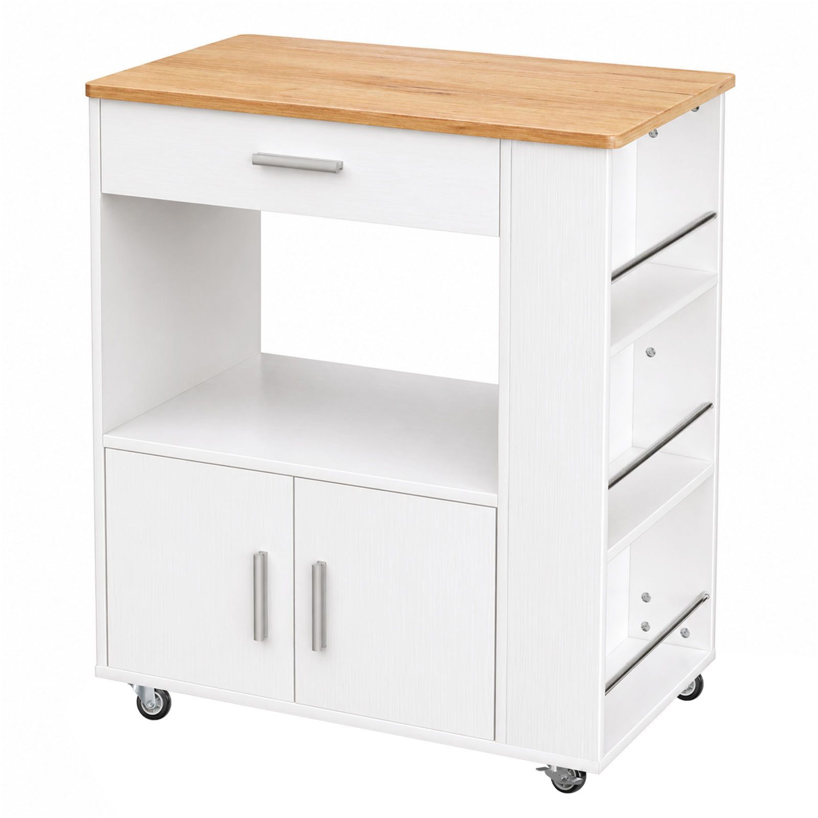 Yorbay Küchenwagen mit Rollen,Servierwagen mit Arbeitsplatte, Kücheninsel Freistehend, (75*46*88 cm), Küchenschrank mit Schublade & 3 Gewürzregalen