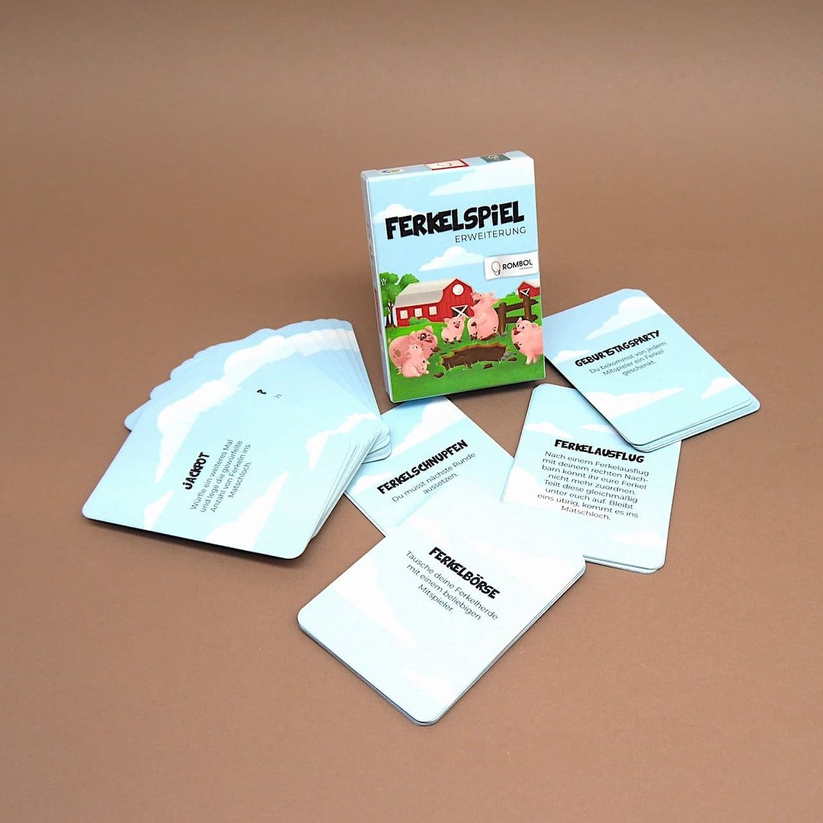 ROMBOL Denkspiele Spiel Ferkelspiel Erweiterung - Karten mit lustigen Aufgaben und Ereignissen, Schweinchenspiel, exklusiv nur bei uns