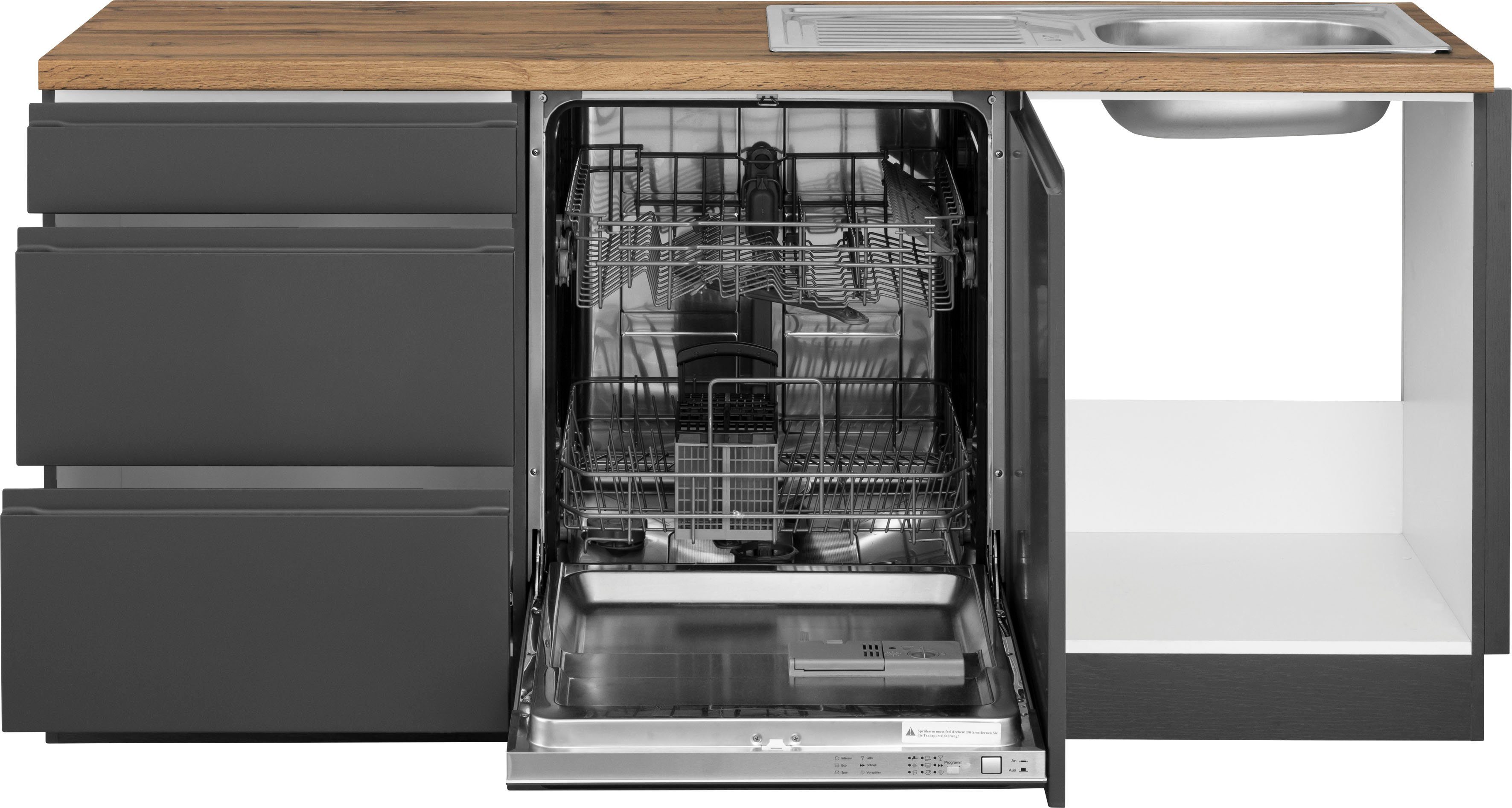Cuisine d'angle avec poste de cuisson KS-Bruneck, largeur d'encastrement 240/180 cm, avec ou sans électroménager, MDF