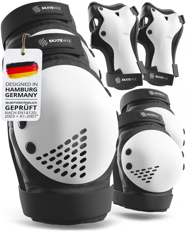 SKATEWIZ Protektoren-Set SMASH Knieschoner Kinder Inliner Schoner Erwachsene Protektoren Set (Schonerset Inliner skates Mädchen Schützer, 6-tlg., Inliner Schoner mit Knie-, Ellenbogen- und Handgelenkschützer), Schützer Inline Skates Kinder Schlittschuhe S