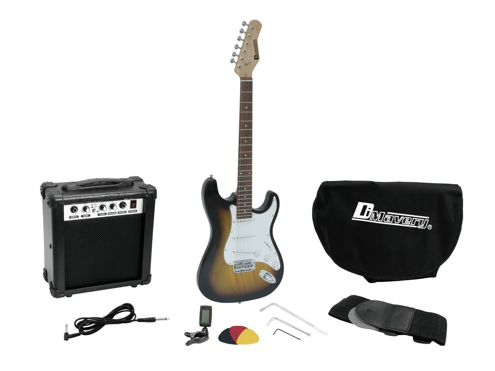DIMAVERY E-Gitarre EGS-1 Электрогитары-Set, sunburst, 4/4 ST Form, Einsteiger Set