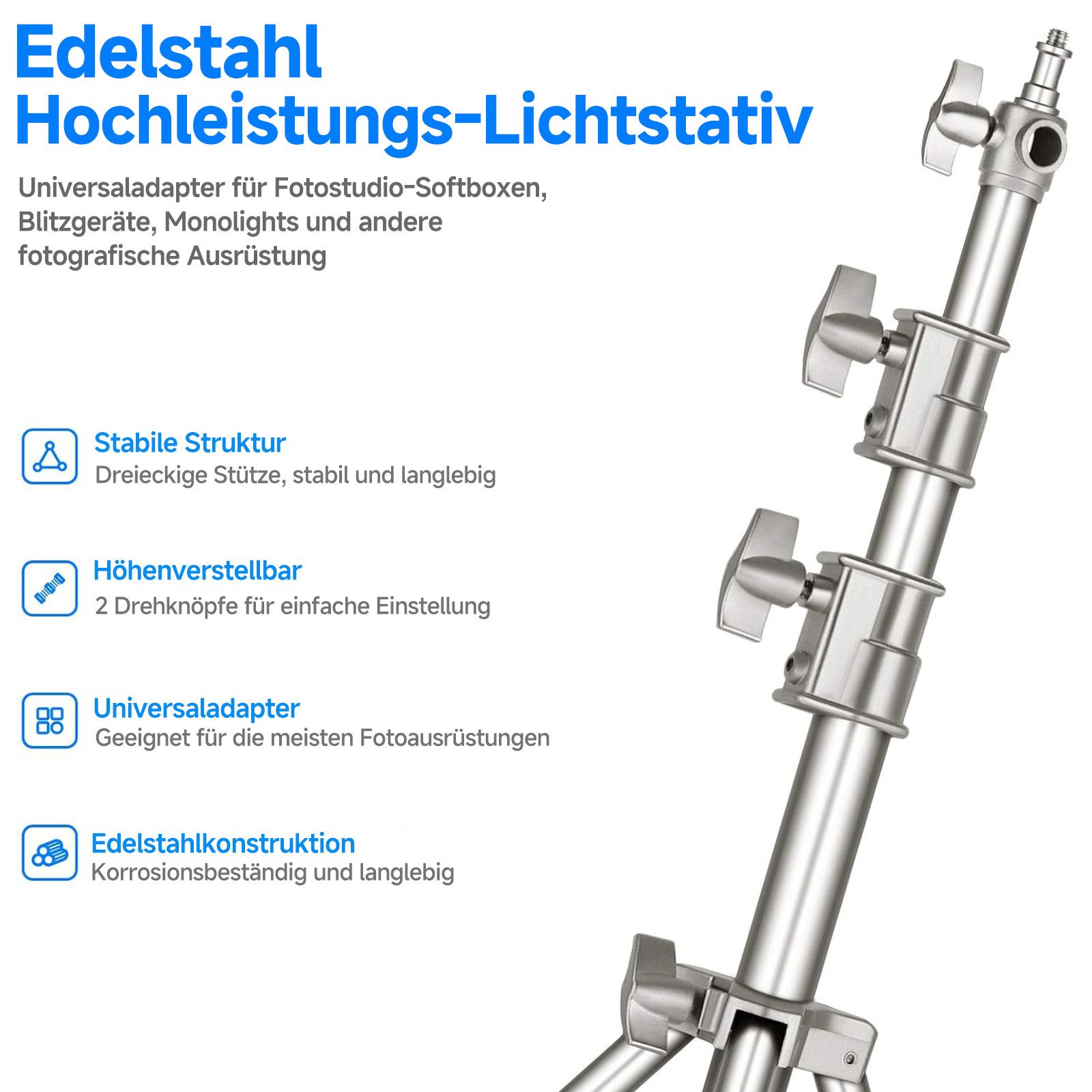Neewer ST-300SS 3m Edelstahl Lichtständer, Schwerlast, Luftgefedert Lampenstativ (Höhenverstellbar 108-300 cm, für Videoleuchte Ringlicht Softbox)