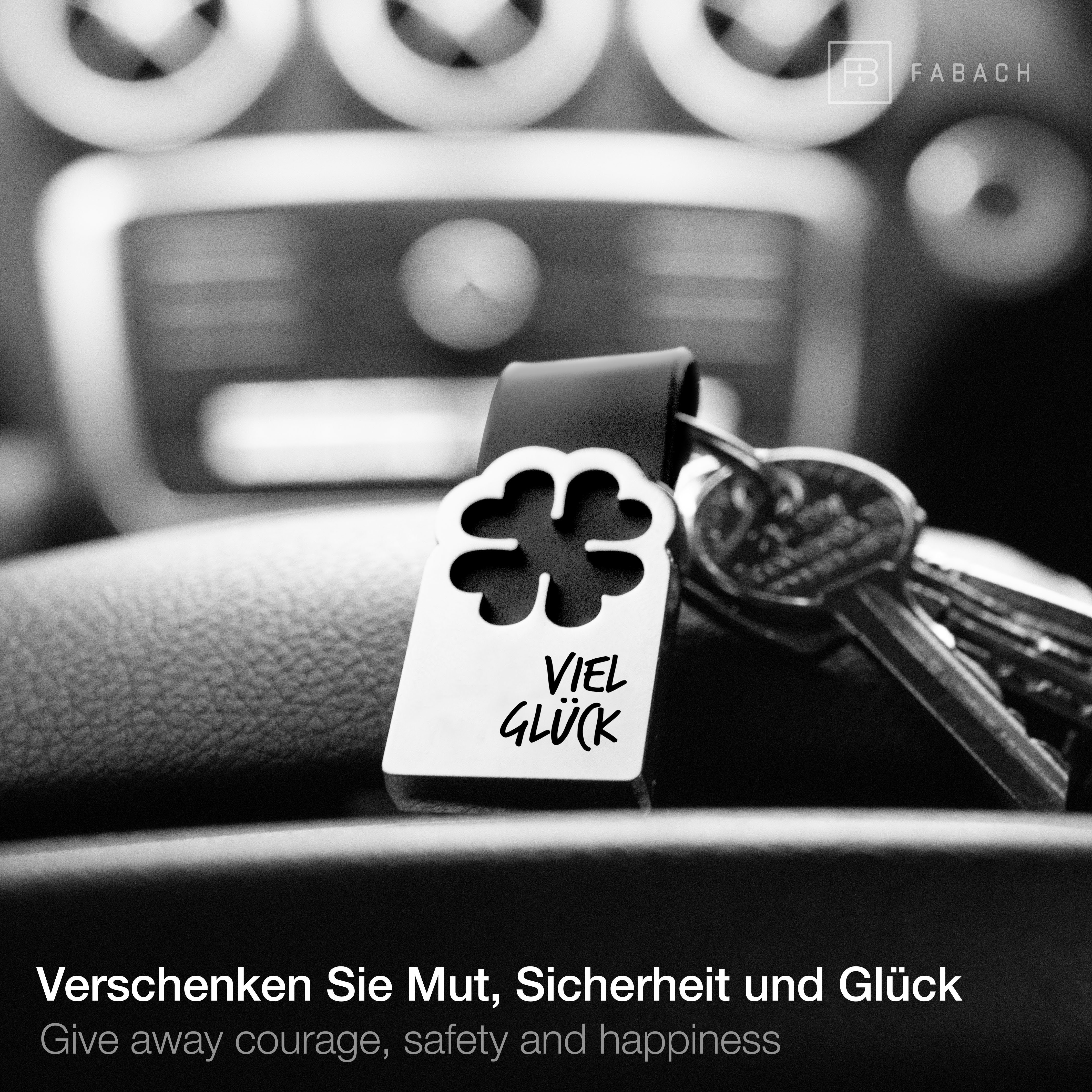FABACH Schlüsselanhänger Leder mit Kleeblatt und Gravur - Viel Erfolg - Viel Glück Geschenk – Bild 4 von 4