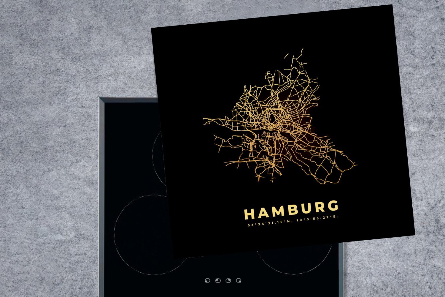 - für Hamburg Vinyl, Herdblende-/Abdeckplatte Gold - küche Arbeitsplatte cm, Ceranfeldabdeckung, - Stadtplan, tlg), 78x78 (1 MuchoWow Karte