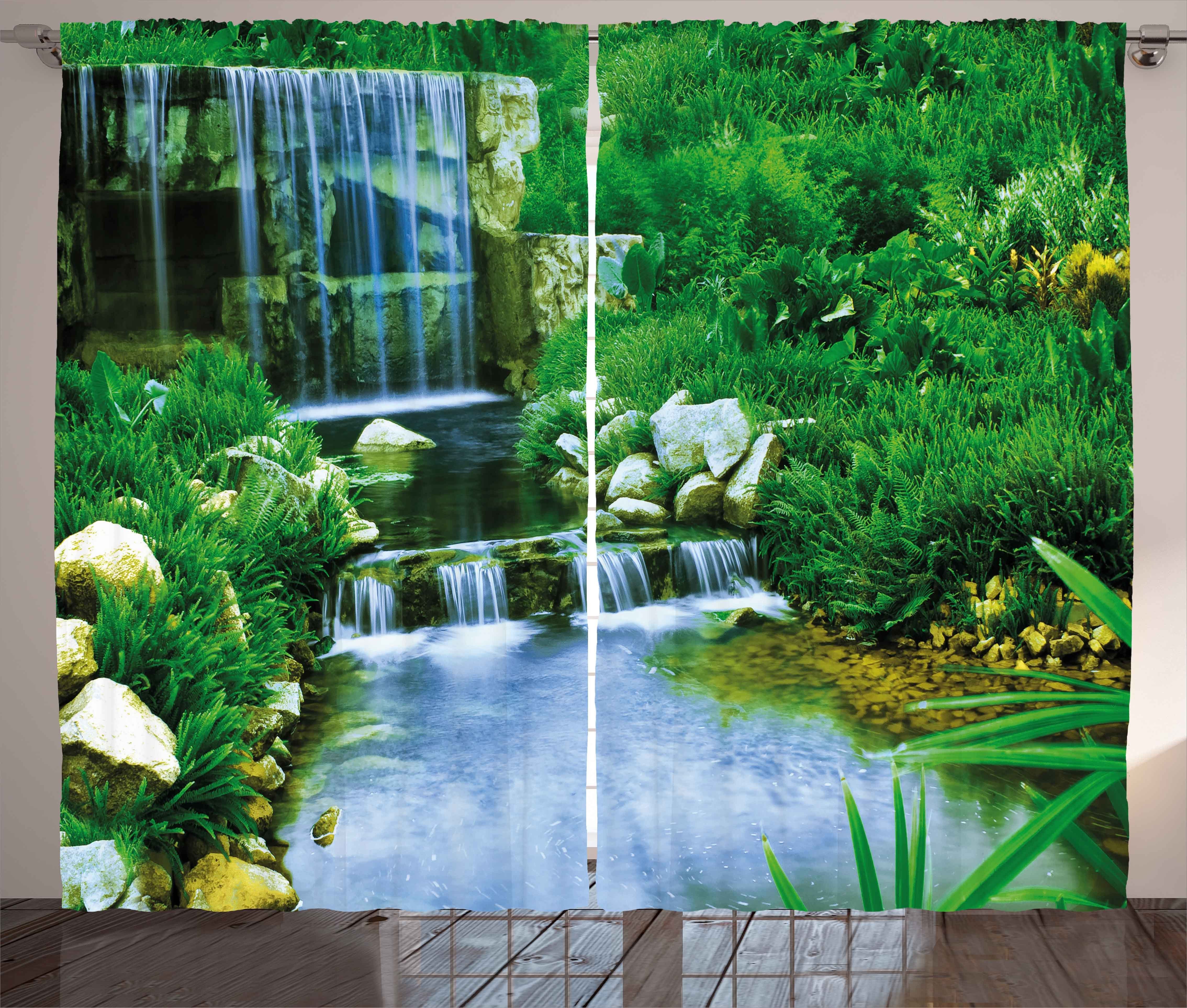 Gardine Schlafzimmer Wasserfall Natur Abakuhaus, Vorhang Kräuselband Haken, mit Schlaufen Felsen Wald und