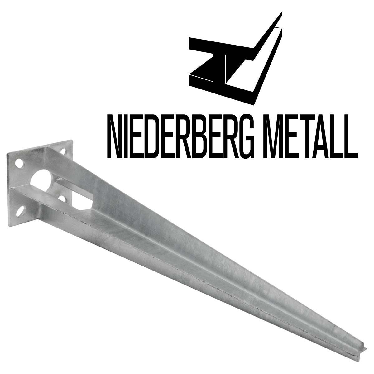 Niederberg Metall Bodenhülse 50cm Einschlagbodenhülse, Bodenhülse Zaunpfahl Ø36mm Pfostenträger Einschlaghülse