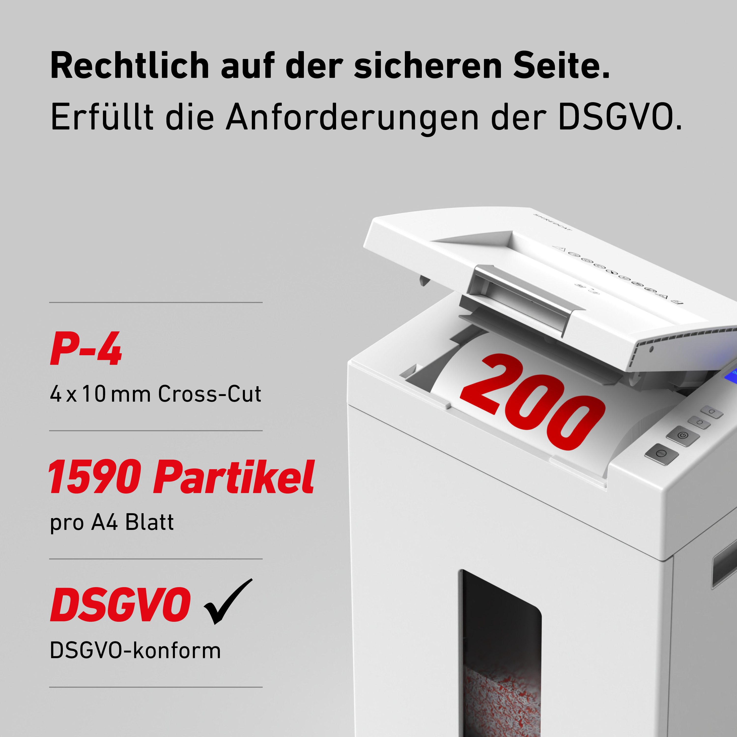 IDEAL Aktenvernichter IDEAL SHREDCAT Autofeed 8292 CC,4 x 10 mm Partikelschnitt, Sicherheitsstufe P-4, 200 Blatt Autofeed, 26 l Volumen, DSGVO-sicher