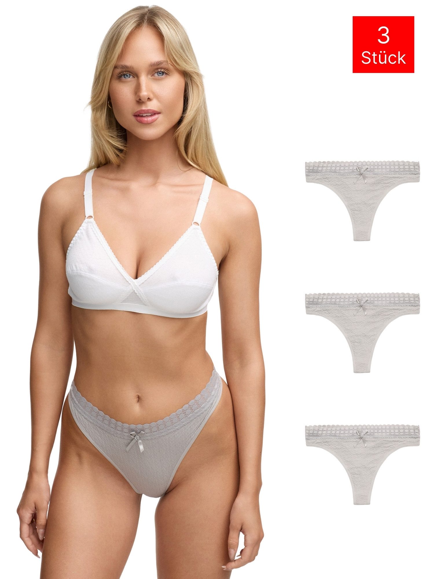 Tazzio String 3er-Pack Damen Tanga F927 (Packung, 3-St) Spitzen-Detail am Bund & String-Schnitt