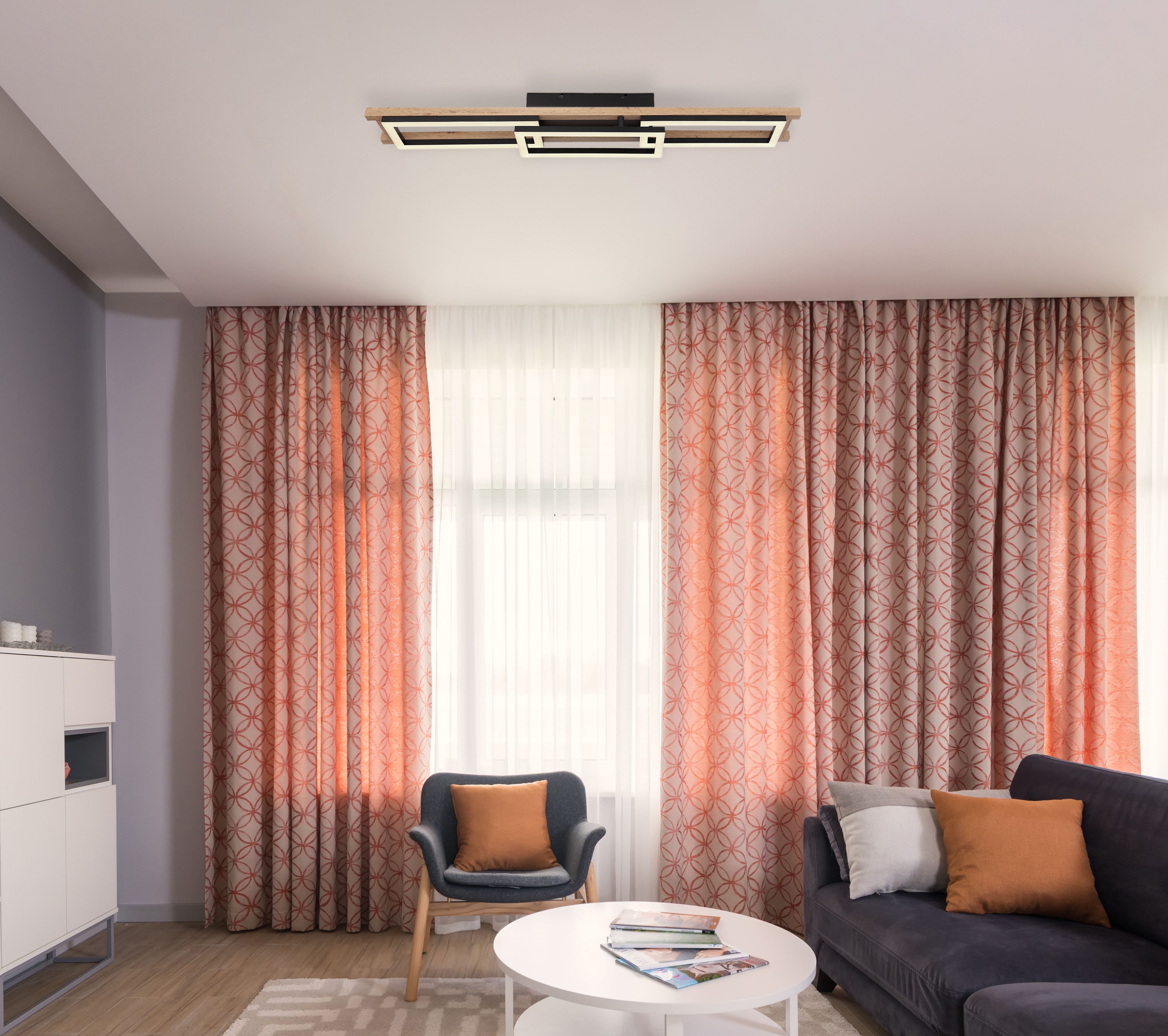 GLOBO LIGHTING Deckenleuchte ILLA, LED fest integriert, Deckenleuchte Schwarz/MDF, Opal, dimmbar, Fernbedienung, LED 30W