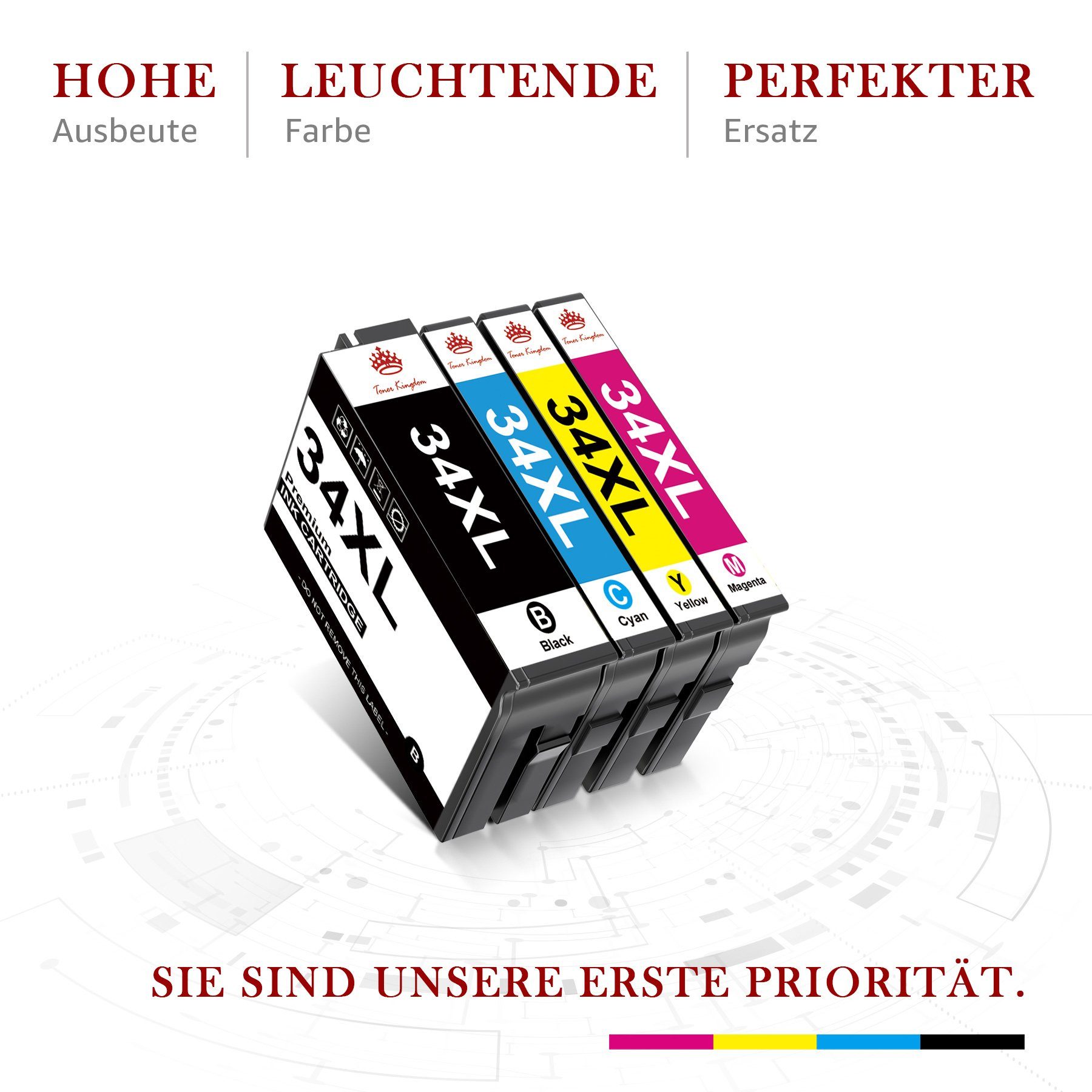 Toner Kingdom für Gelb-2 2 34 XL EPSON 3725 Schwarz, Magenta, Magenta, Schwarz, Cyan, 2 Tintenpatrone Multipack Gelb Cyan, 34XL 2 WF-3720