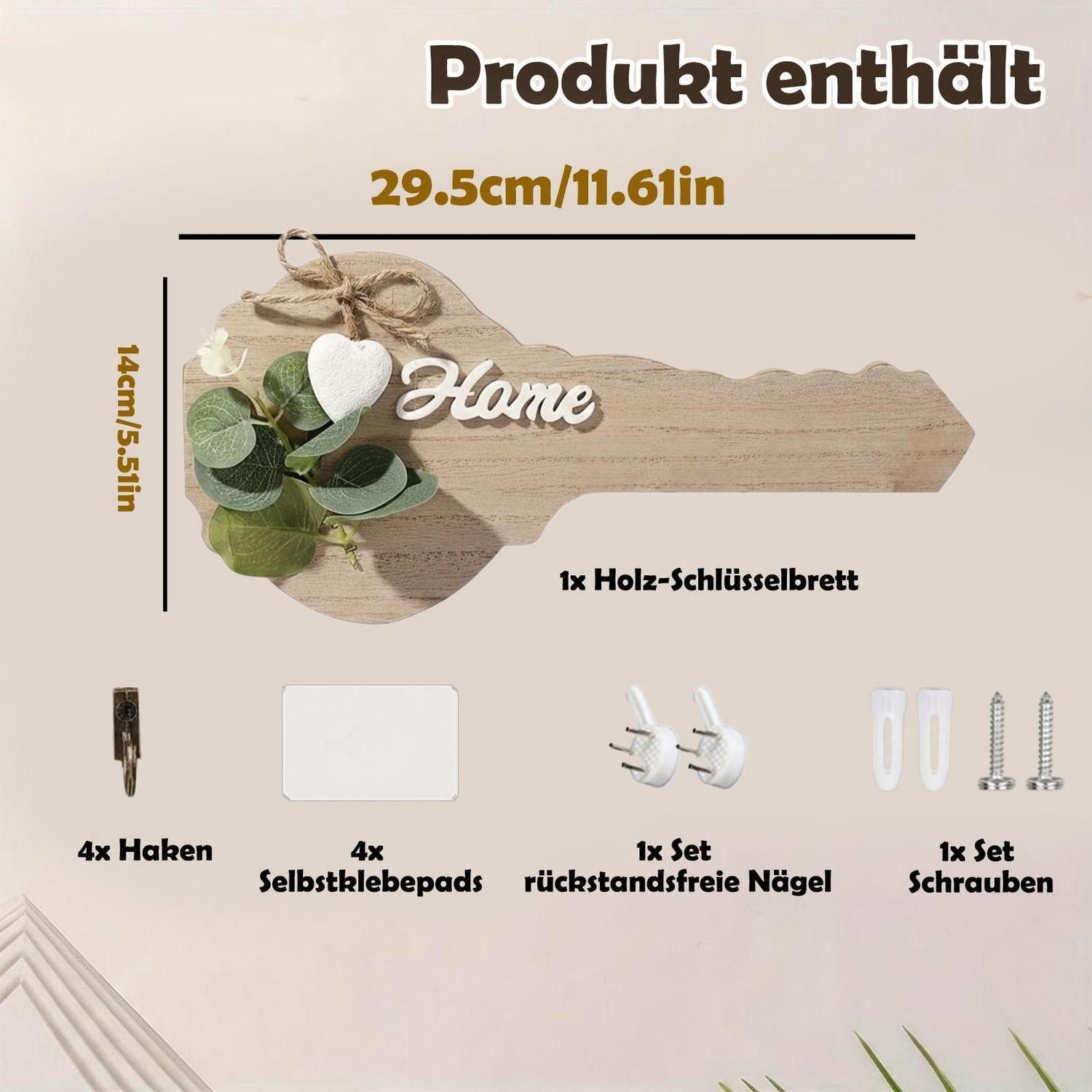 LuxusKollektion Schlüsselbrett Schlüsselbrett Holz mit 4 Haken Dekorativ, (1 St)