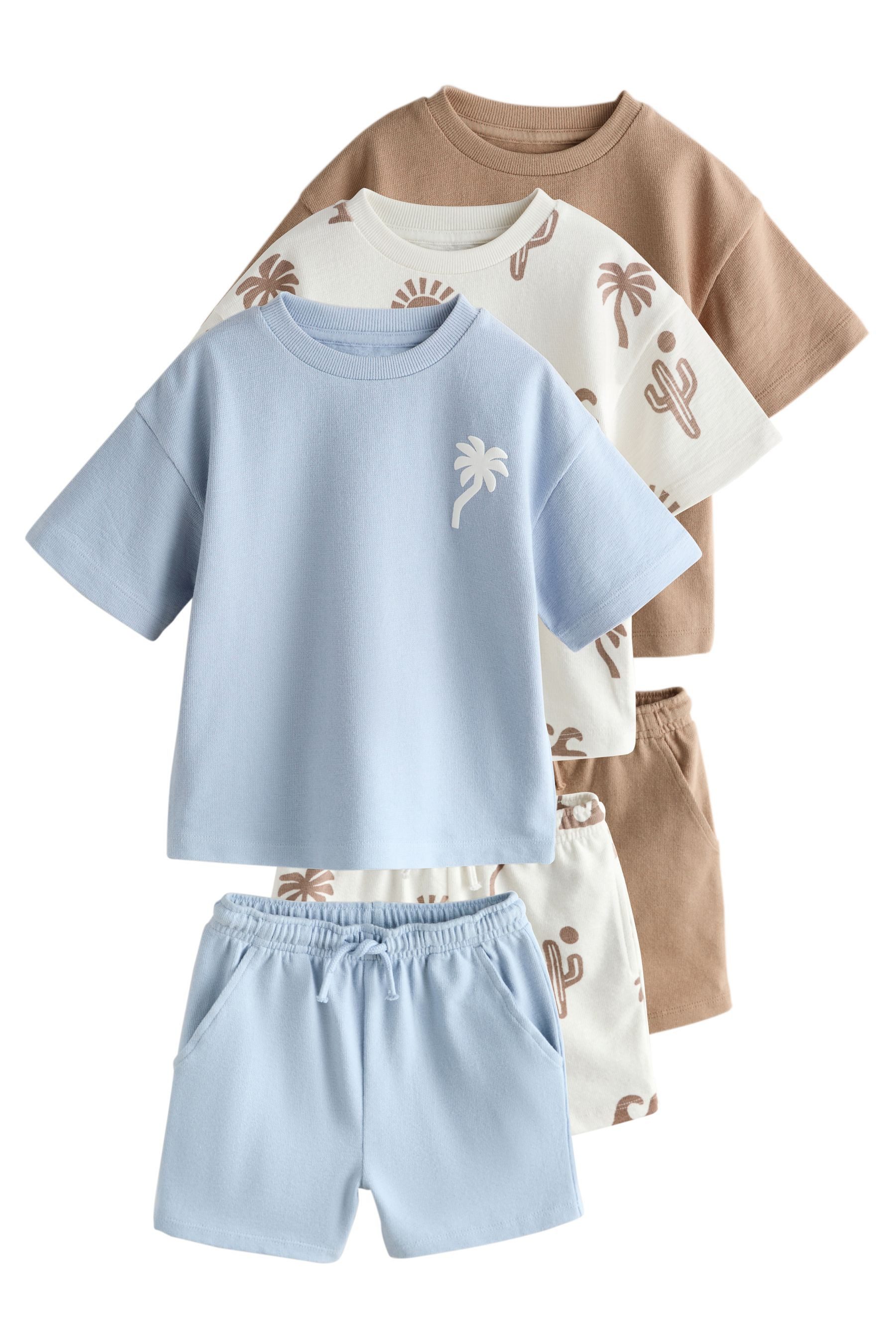 Next T-Shirt & Shorts Kurzärmeliges T-Shirt und Shorts im 3er-Set (6-tlg)