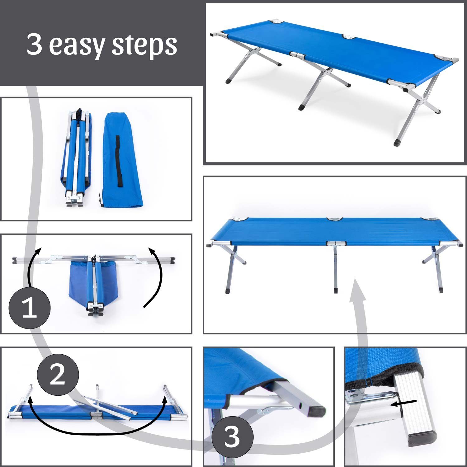 Goods+Gadgets Faltbares aus Grün Aluminium Feldbett (Campingbett, Army-Bett Gästebett Klappbett)