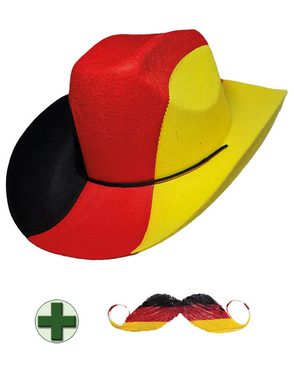 Karneval-Klamotten Kostüm Hut Deutschland Cowboyhut mit Schnurrbart Fußball, Weltmeisterschaft WM EM Fan Artikel Fußball Party