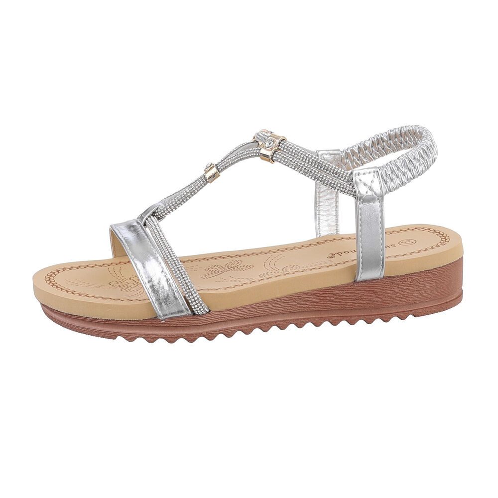Ital-Design Damen Freizeit Riemchensandalette (85960552) Keilabsatz/Wedge Keilsandaletten in Silber