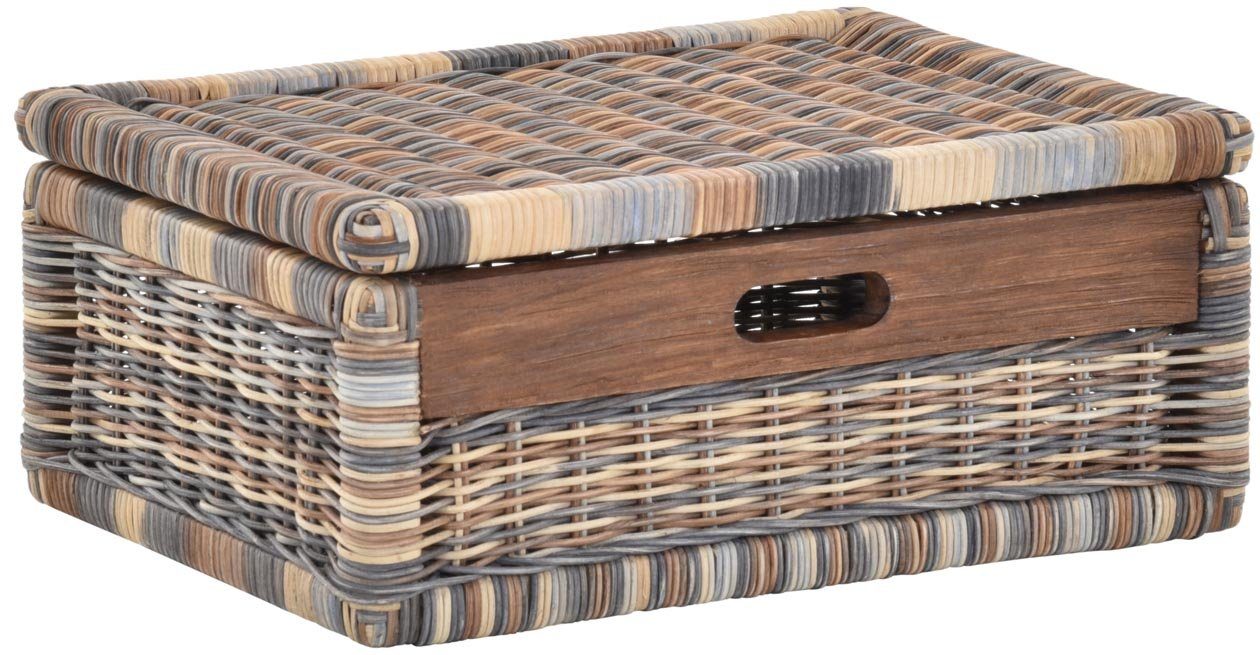 Krines Home Aufbewahrungskorb Flacher Korb mit Deckel Rattan geflochten Regalkorb Aufbewahrungsbox