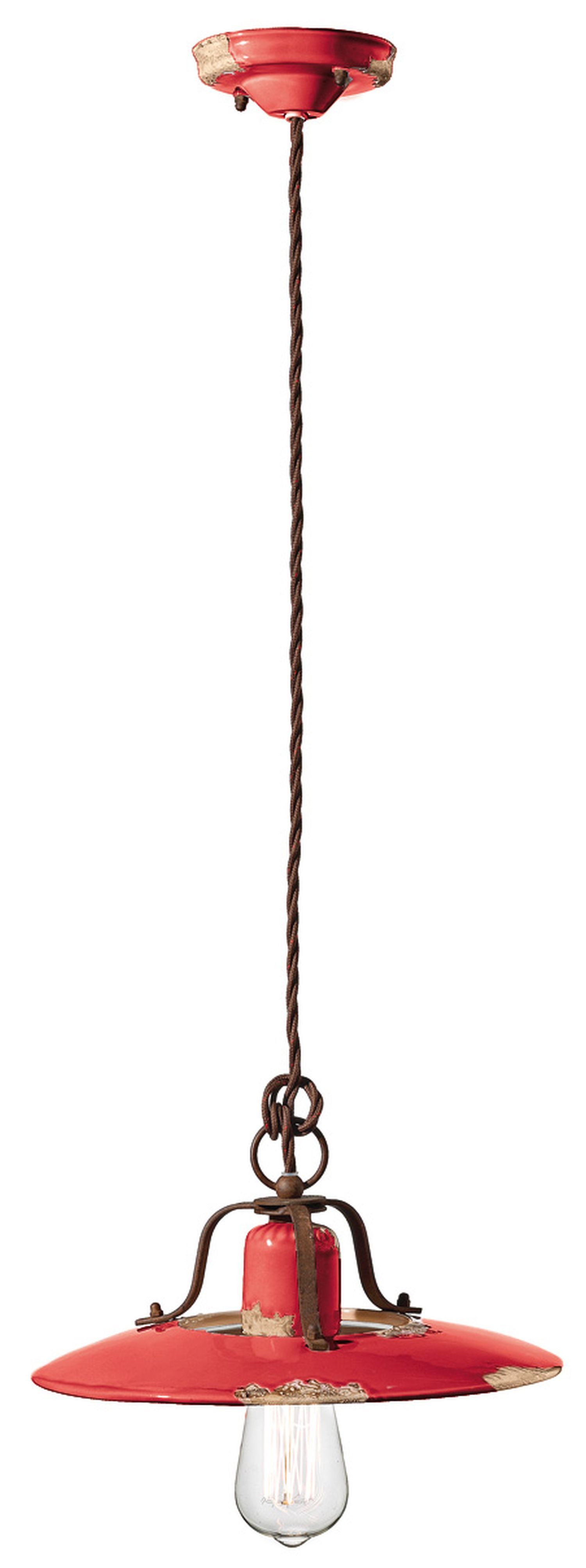 Licht-Erlebnisse Pendelleuchte NICOLA, ohne Leuchtmittel, Keramik Metall Ø 30 cm rund Rot Shabby Antik E27 Industrial Design