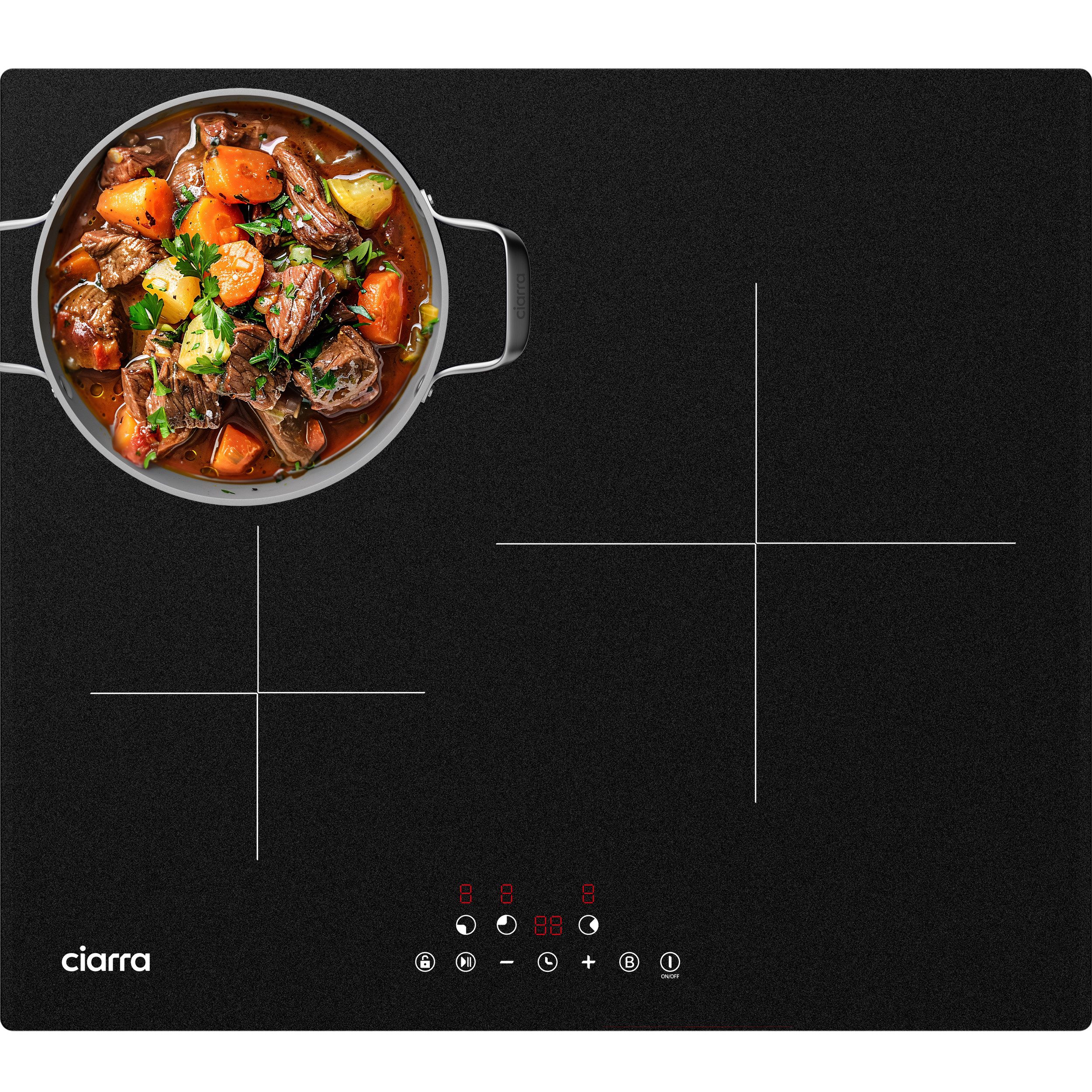 CIARRA Induktions-Kochfeld 60cm Induktionskochfeld VM3BIH, 3-Zonen Einbau-Kochfelder mit Timer 9 Stufen Boost Stop-&-Go-Funktion
