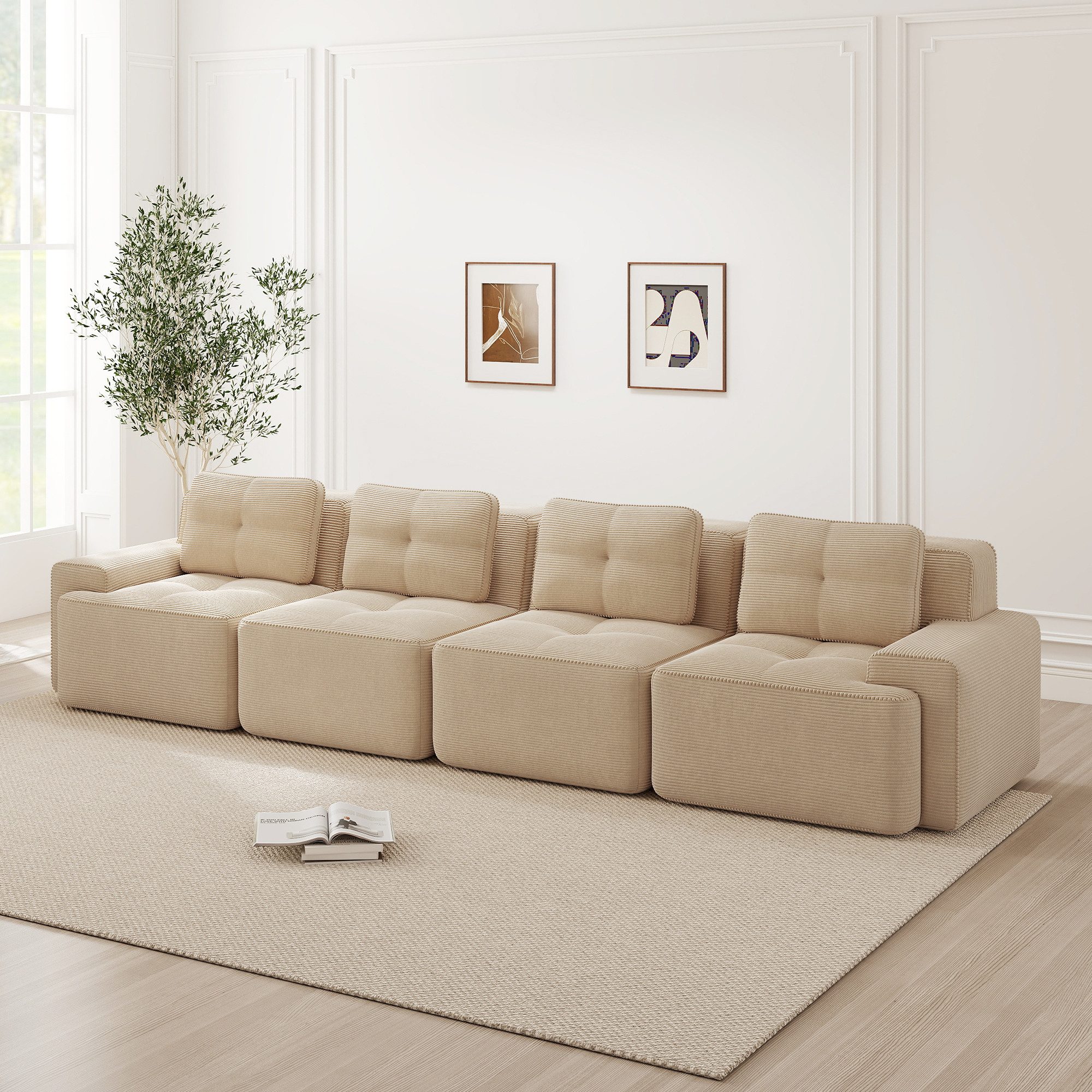 Odikalo Sofa Boneless Modulares Sofa kombinierbar Polstersofa Schlafsofa, Boneless Sofas für Wohnzimmer, Modulares Sofa, 4-Sitzer Bequem Polstertes Tiefsitz Corduroy-Cloud-Sofa, Montagefreies Sofa, Rutschfestes Design