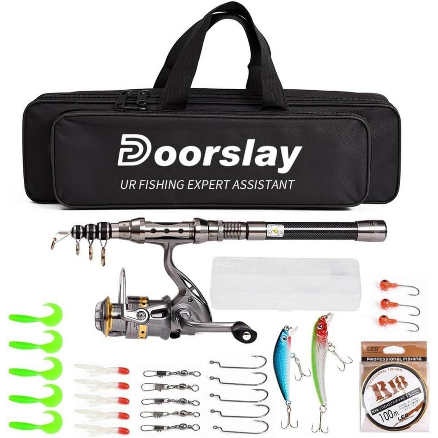 LuxusKollektion Spinnrute Tragbares Angelset Teleskop Angelrute Angelrolle Set 100m Angelschnur