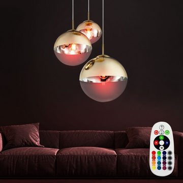 etc-shop LED Pendelleuchte, Leuchtmittel inklusive, Warmweiß, Farbwechsel, Glas Kugel Hänge Lampe gold Fernbedienung Decken Leuchte