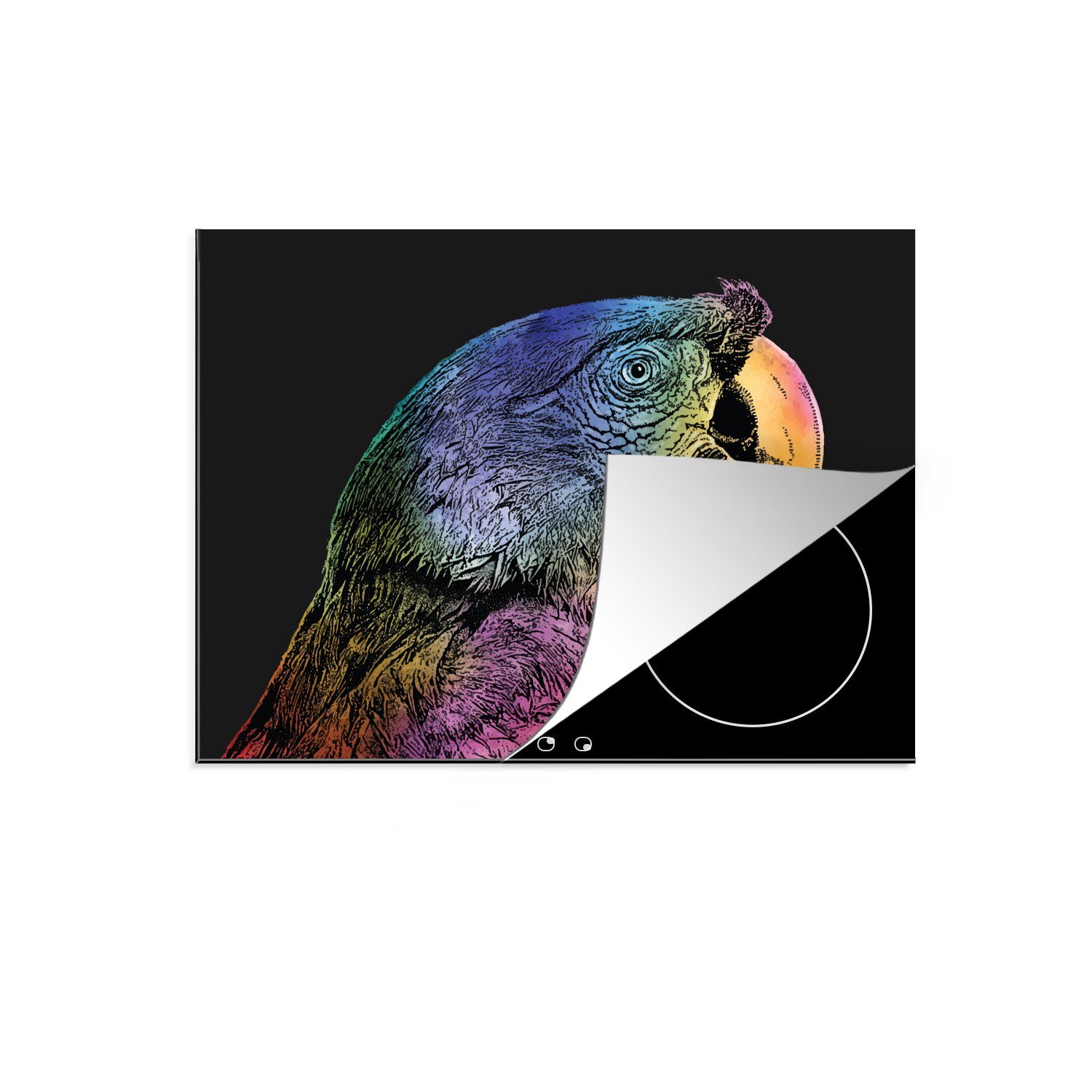 MuchoWow Herdblende-/Abdeckplatte Eine Illustration des Kopfes eines Papageis, Vinyl, (1 tlg), 60x52 cm, Mobile Arbeitsfläche nutzbar, Ceranfeldabdeckung