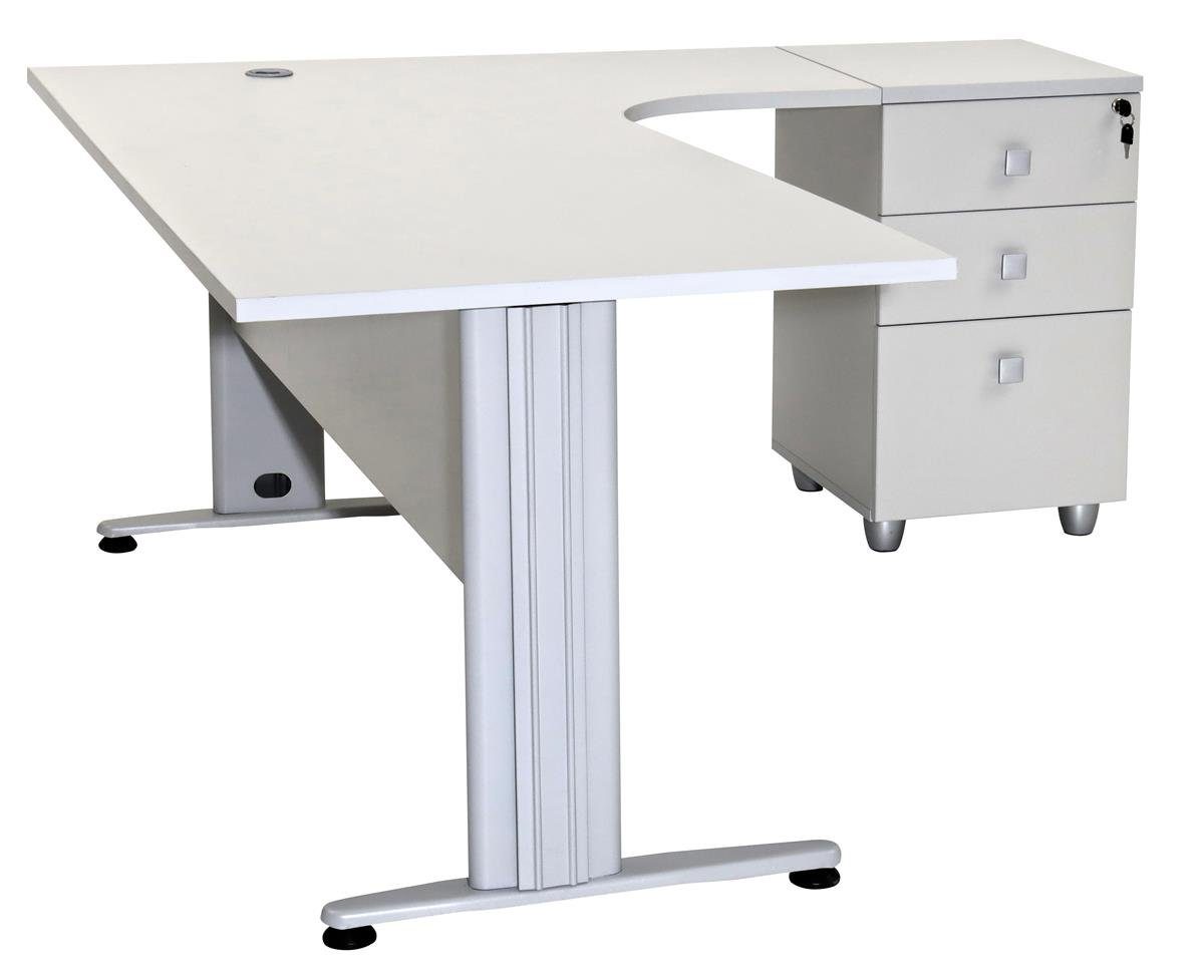 Furni24 Schreibtisch Winkelschreibtisch Dona, grau Dekor, 180 cm, inkl. Beistellcontainer