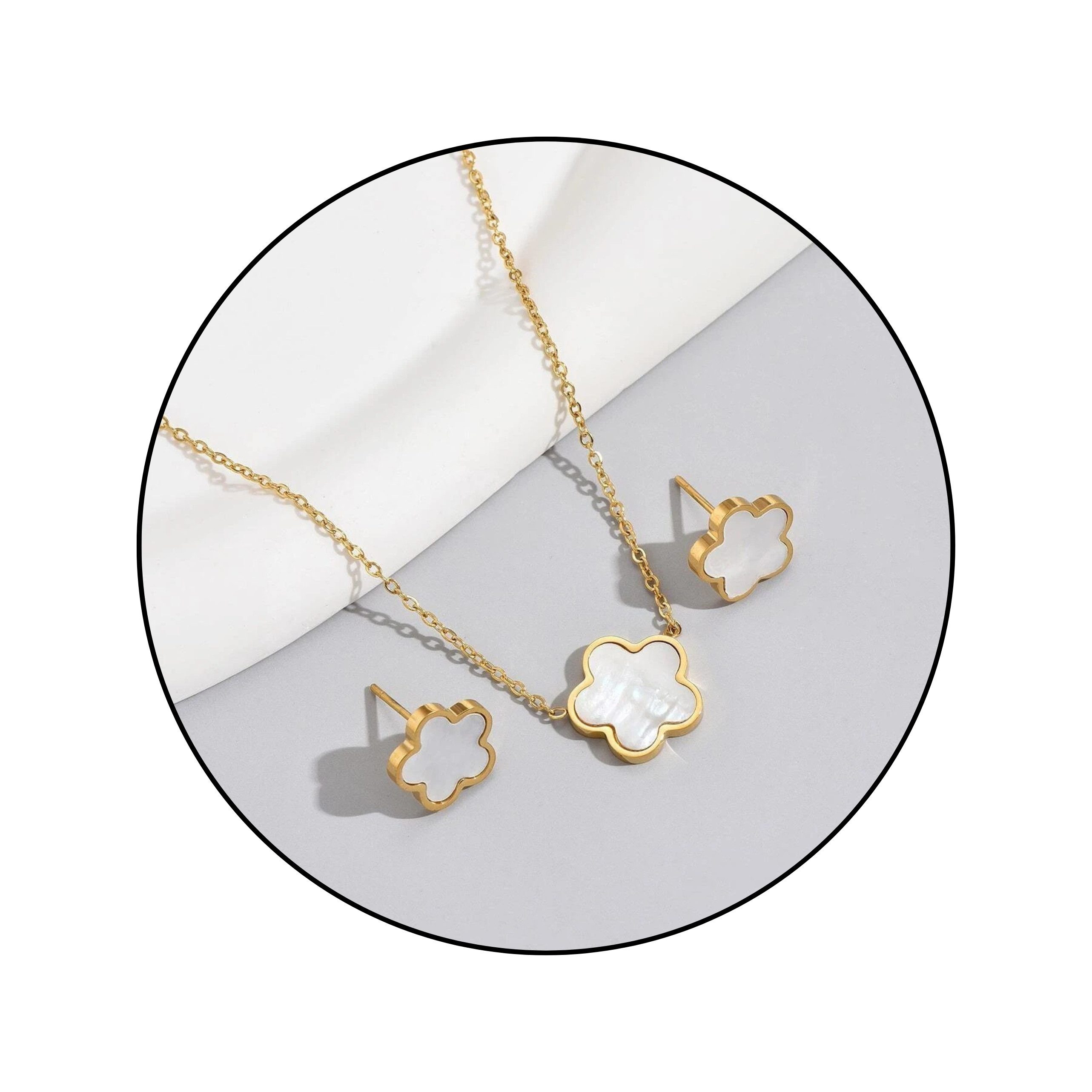 GOLDKLEIN Schmuckset Blumen Edelstahl Ohrringe Halskette Set Perlmutt (2-tl günstig online kaufen