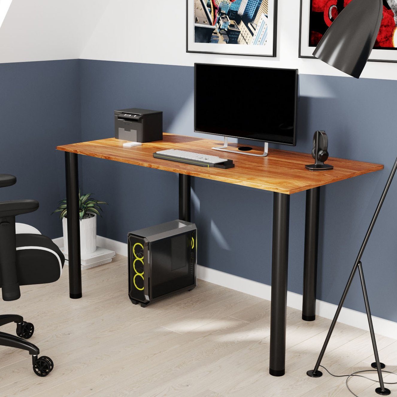 AKKE Schreibtisch, Burgund 2mm PVC schwarze Kantenumleimung Beinen Schreibtisch mit