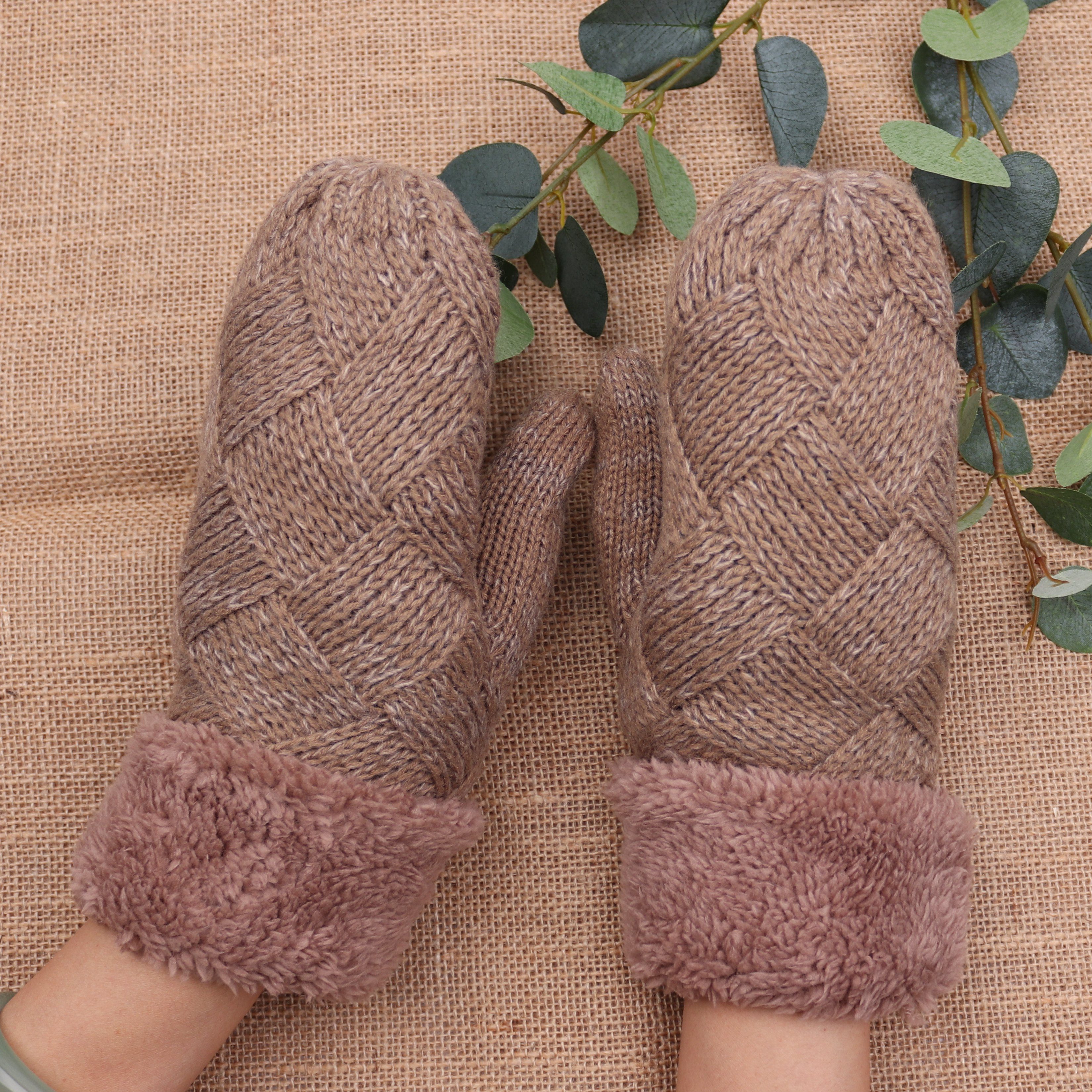 MIRROSI Strickhandschuhe Damen Handschuhe Fausthandschuhe warm durch gefüttert sehr weich und warm ideal für Herbst oder Winter