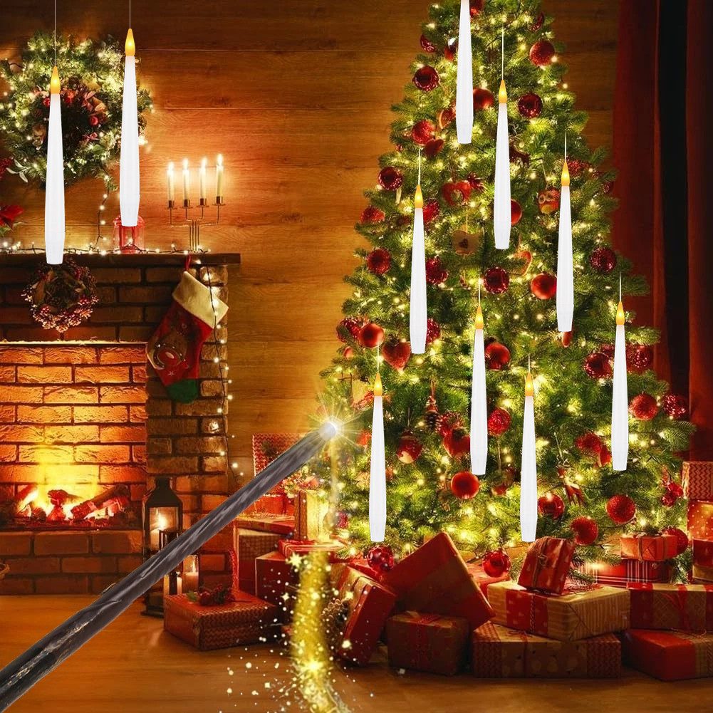 Gotoll LED-Kerze K-MFLZ 12pcs Schwebende Kerzen mit Zauberstab-Fernbedienung (Weihnachtsbaumkerzen weihnachtsdeko halloween kerzen, mit timer und Batterie), LED Christbaumkerze