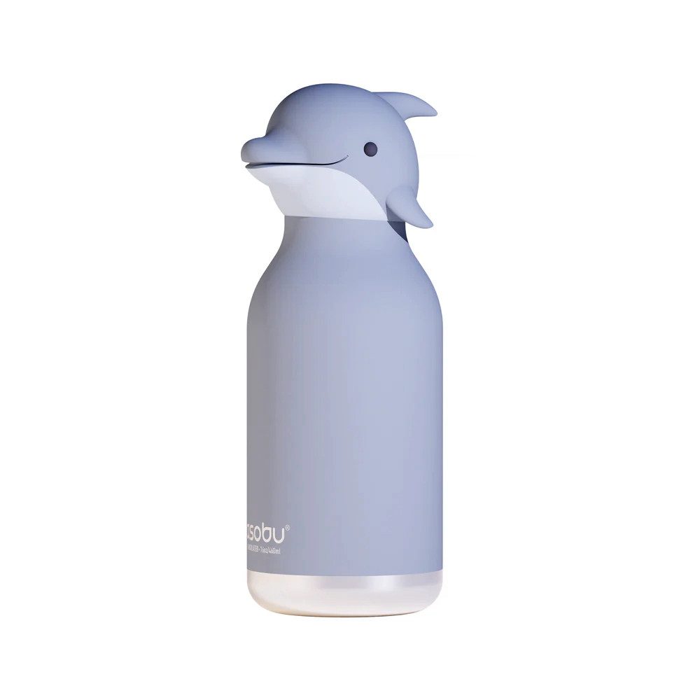 ASOBU Trinkflasche Kindertrinkflasche BESTIE mit Strohhalm 460ml - DELFIN