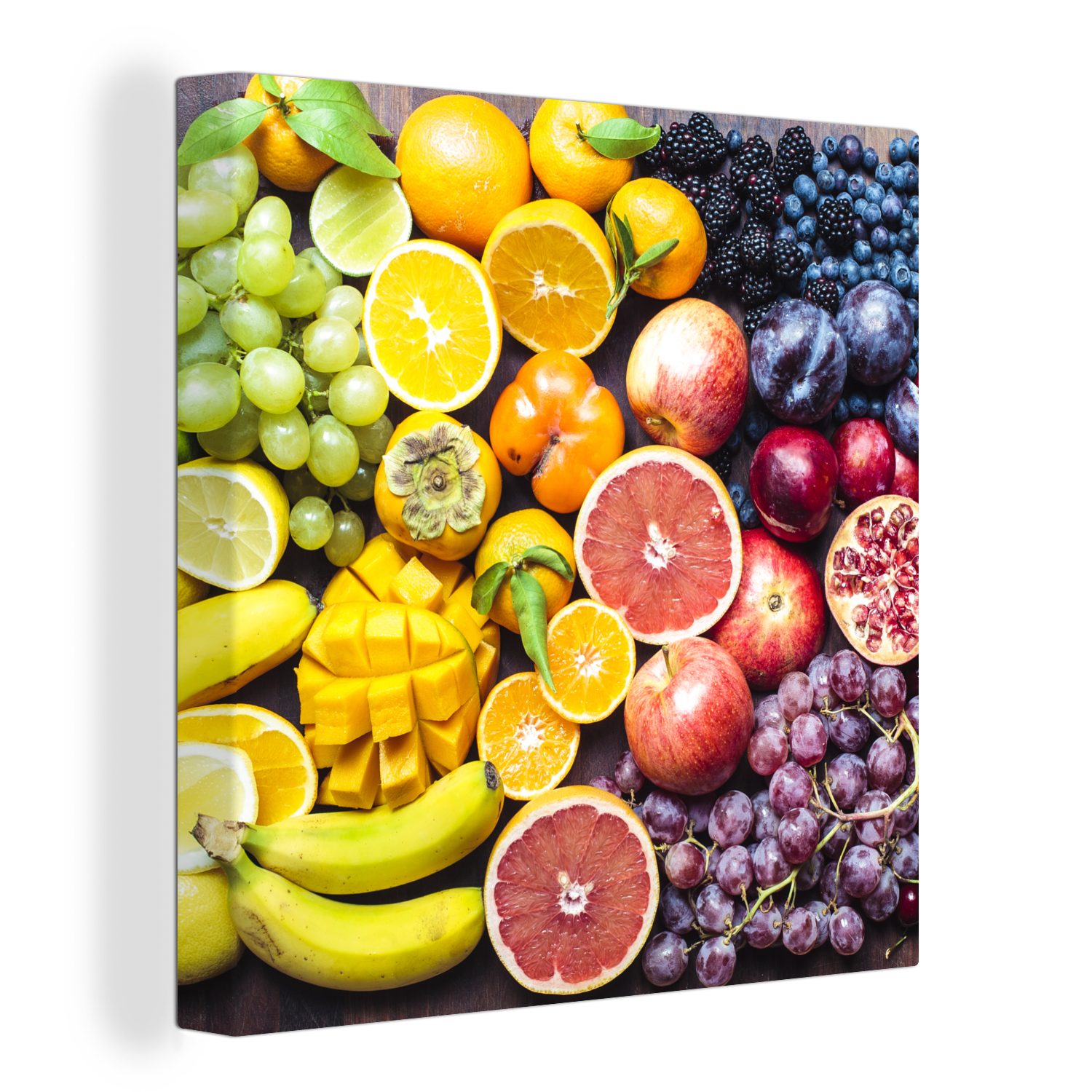 OneMillionCanvasses® Leinwandbild Obst - Regenbogen - Farben, (1 St), Leinwand Bilder für Wohnzimmer Schlafzimmer bunt