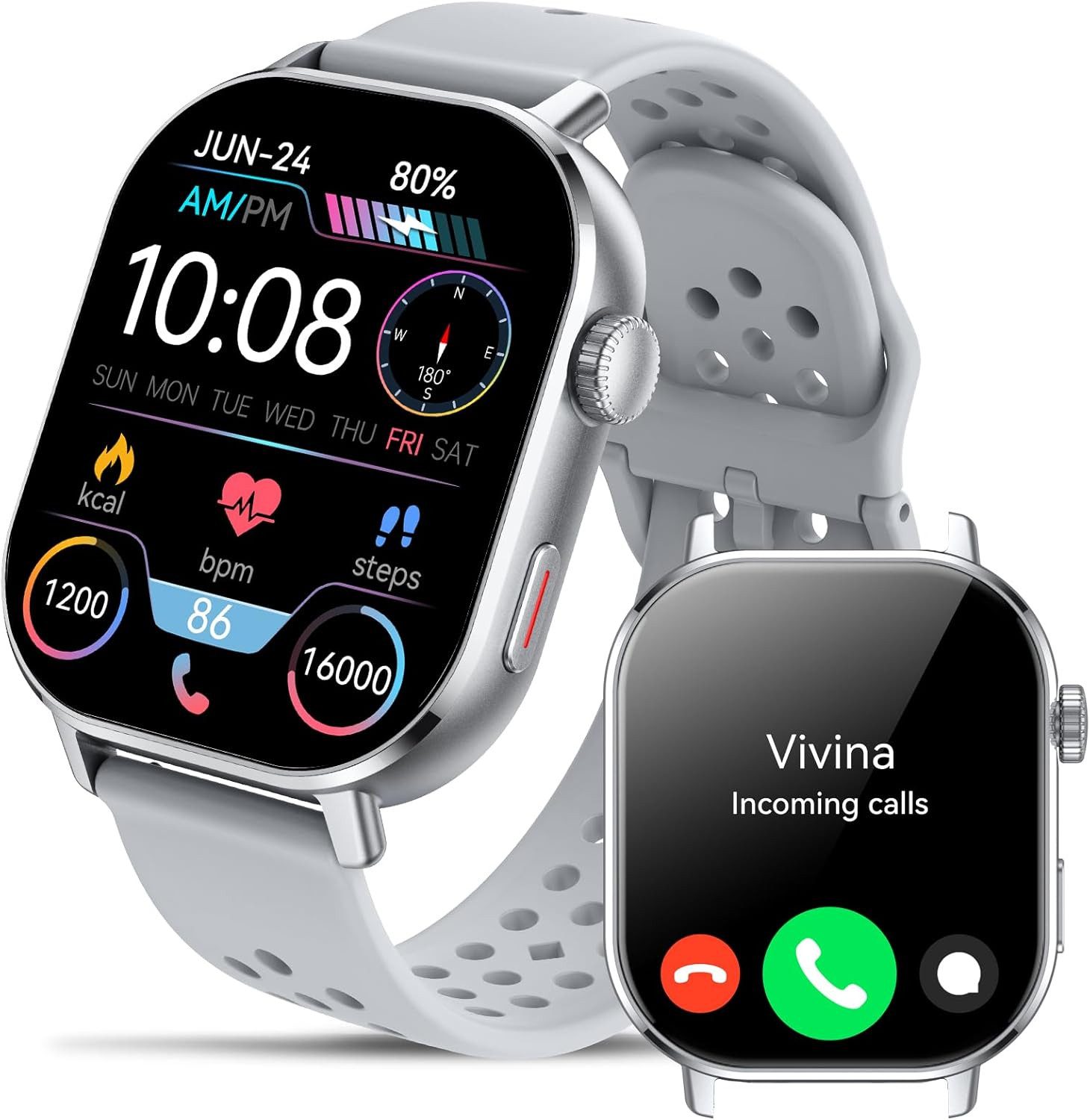 Jugeman P131 Smartwatch (2,54 cm, android ios), GPS Smartwatch mit AMOLED Display 178 Sportmodi Anruf Funktion