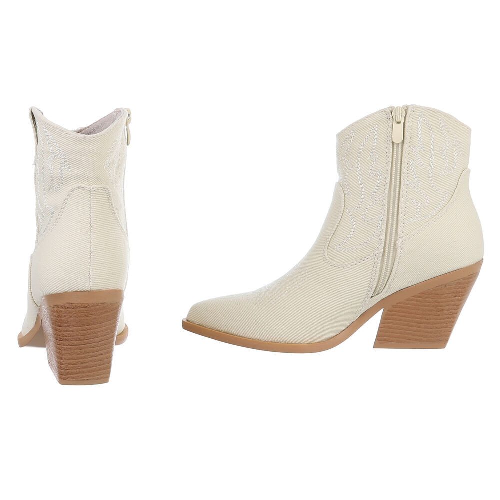 Ital-Design Damen Cowboyboots Western Westernstiefelette (88671899) Blockabsatz Stiefeletten in Beige – Bild 5 von 5
