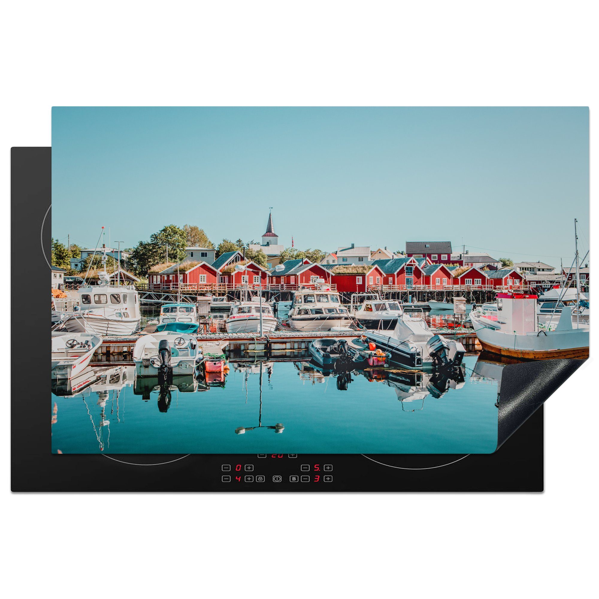 MuchoWow 81x52 Induktionskochfeld Häusern, (1 cm, tlg), Herdblende-/Abdeckplatte Schutz für Yachthafen küche, roten mit die Vinyl, Ceranfeldabdeckung