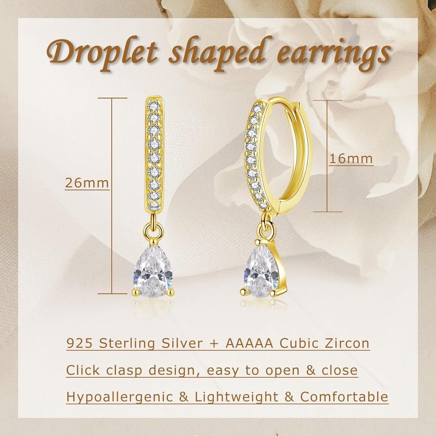 LuxusKollektion Paar Creolen Ohrringe Creolen Silber 925 Zirkonia Wassertropfen Wassertropfen-Gold