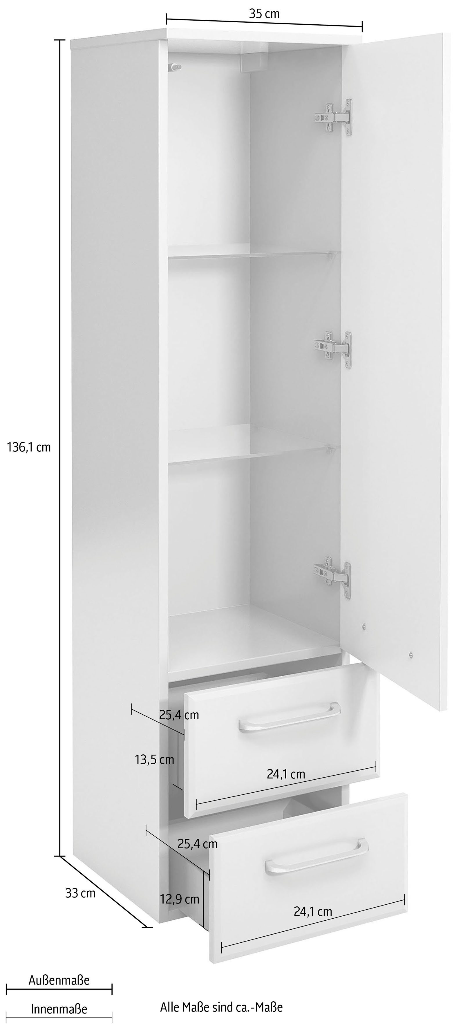 Weiß Weiß Midischrank Glanz 35 cm, Höhe PELIPAL Glanz/Weiß Türdämpfer | Hochglanz Quickset cm, 136 Glaseinlegeböden, Breite